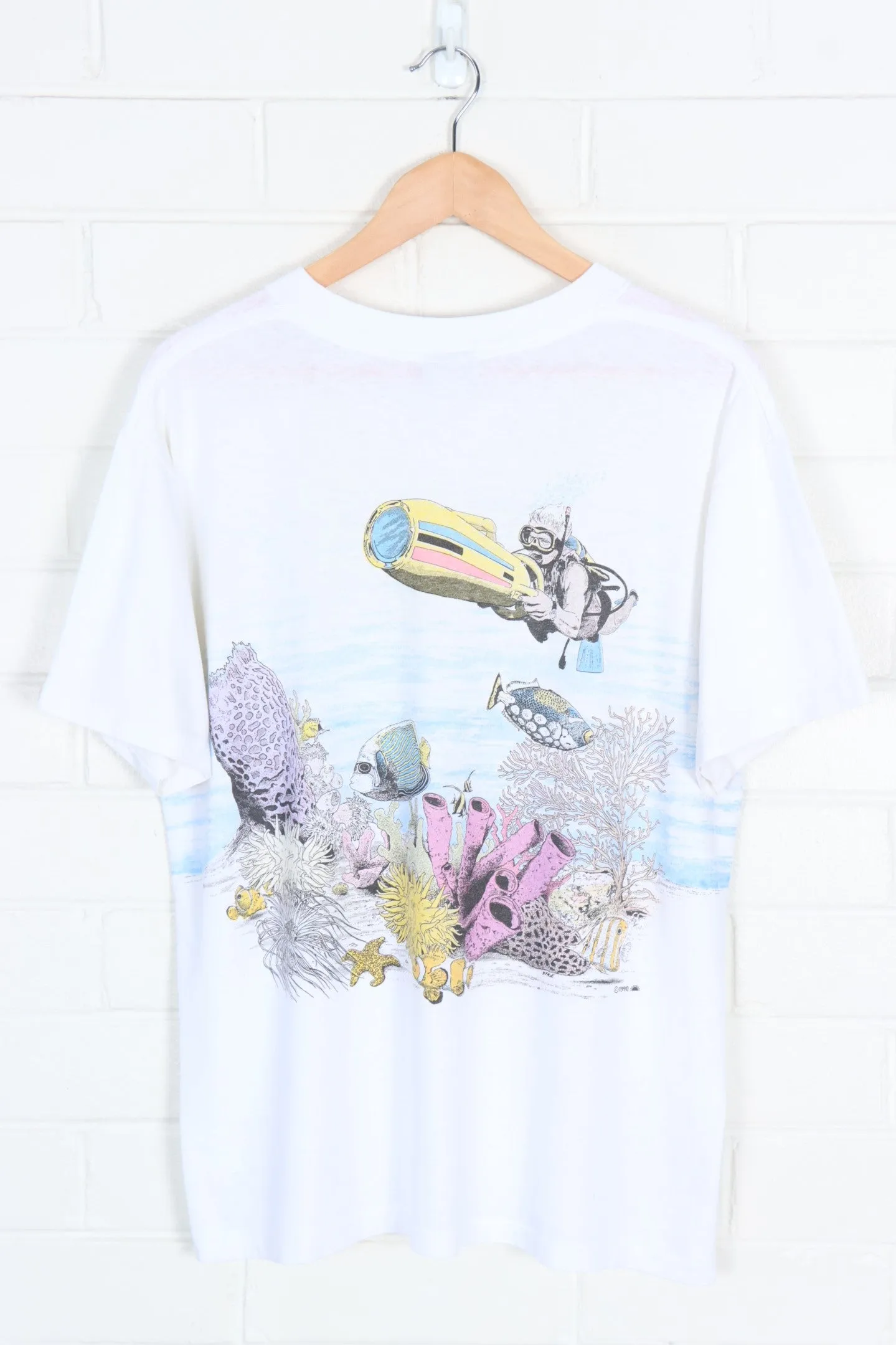 1990 Vintage Colourful Scubberdiving Underwater All Over Graphic Tee (L)