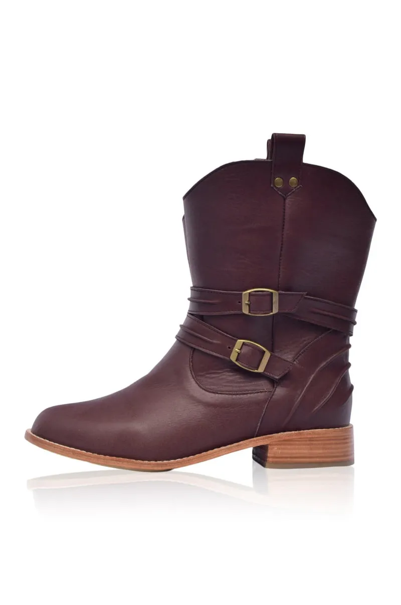 Barcelona Leather Boots in Dark Tan