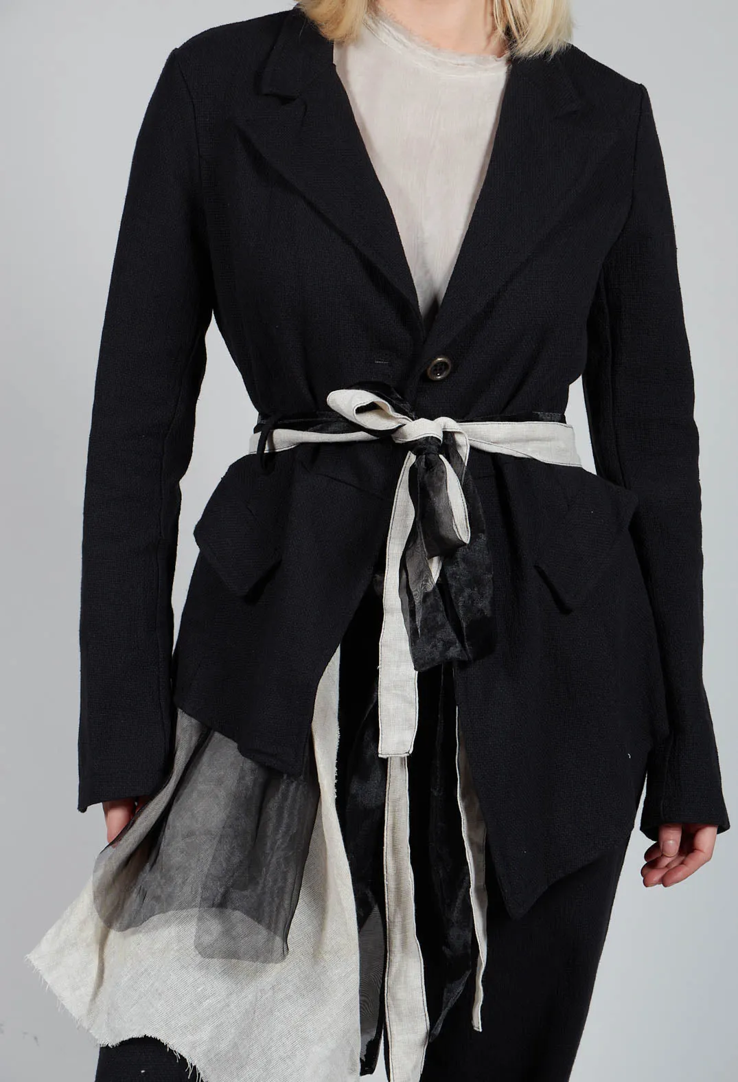 Belted Linen Jacket in Nero