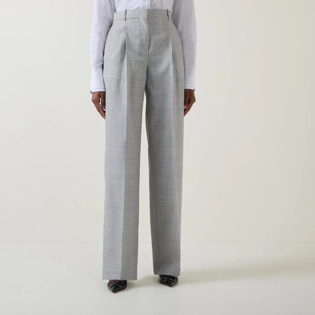 BOSS Tanity High-Rise Check Straight Leg Trousers - Grey