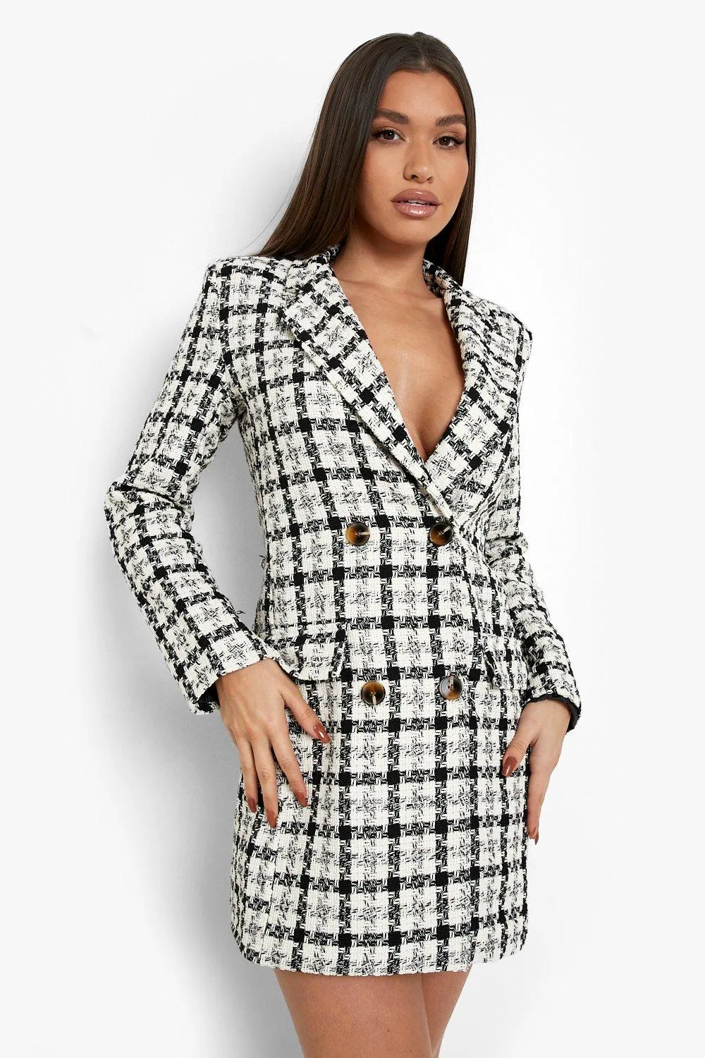 Boucle Tweed Pocket Blazer Dress