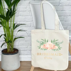 Bridal Party Champagne Gold Floral Wedding Tote Bag