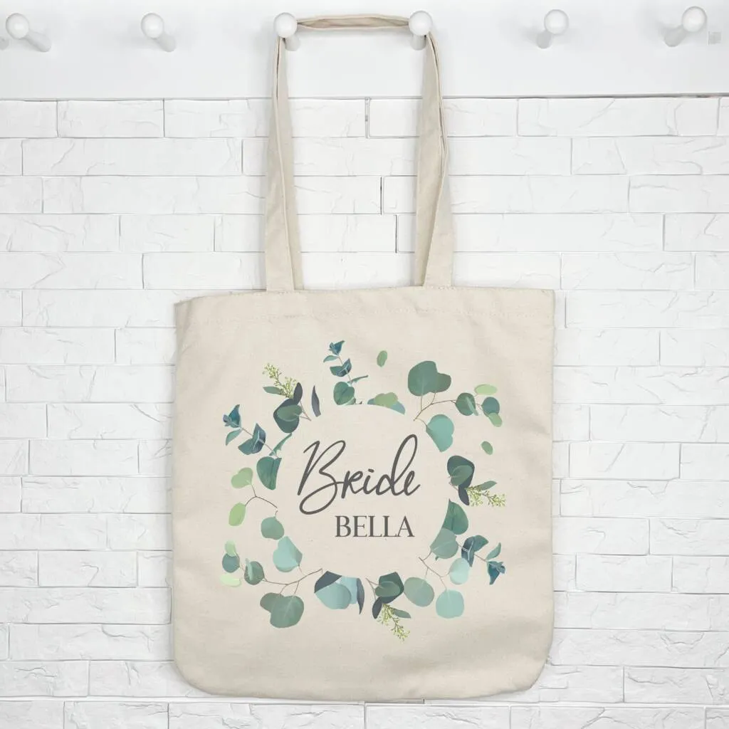 Bridal Party Eucalyptus Personalised Wedding Tote Bag