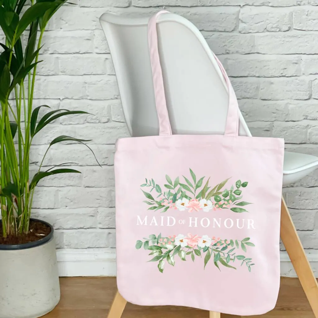 Bridal Party Pink Floral Wedding Tote Bag