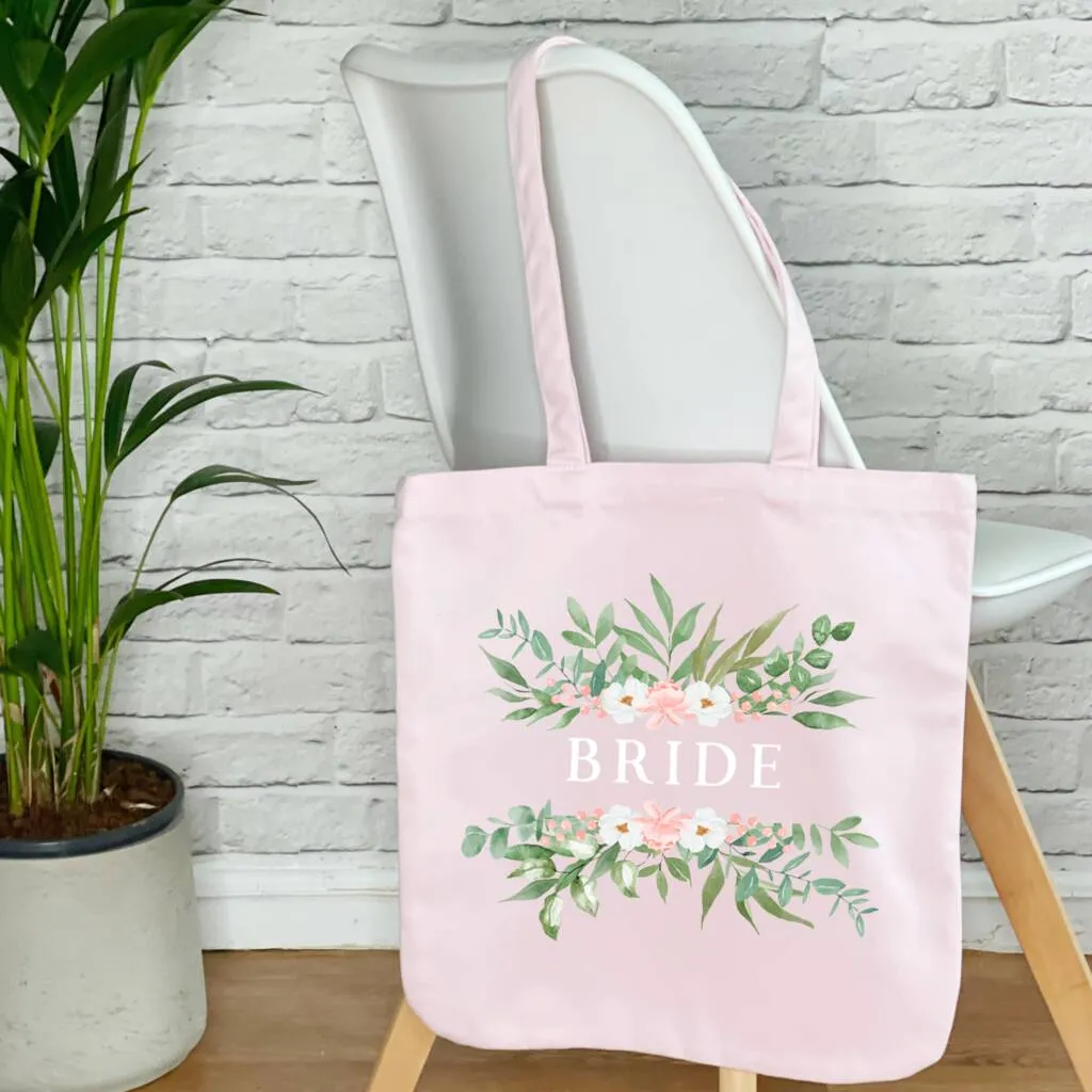 Bridal Party Pink Floral Wedding Tote Bag