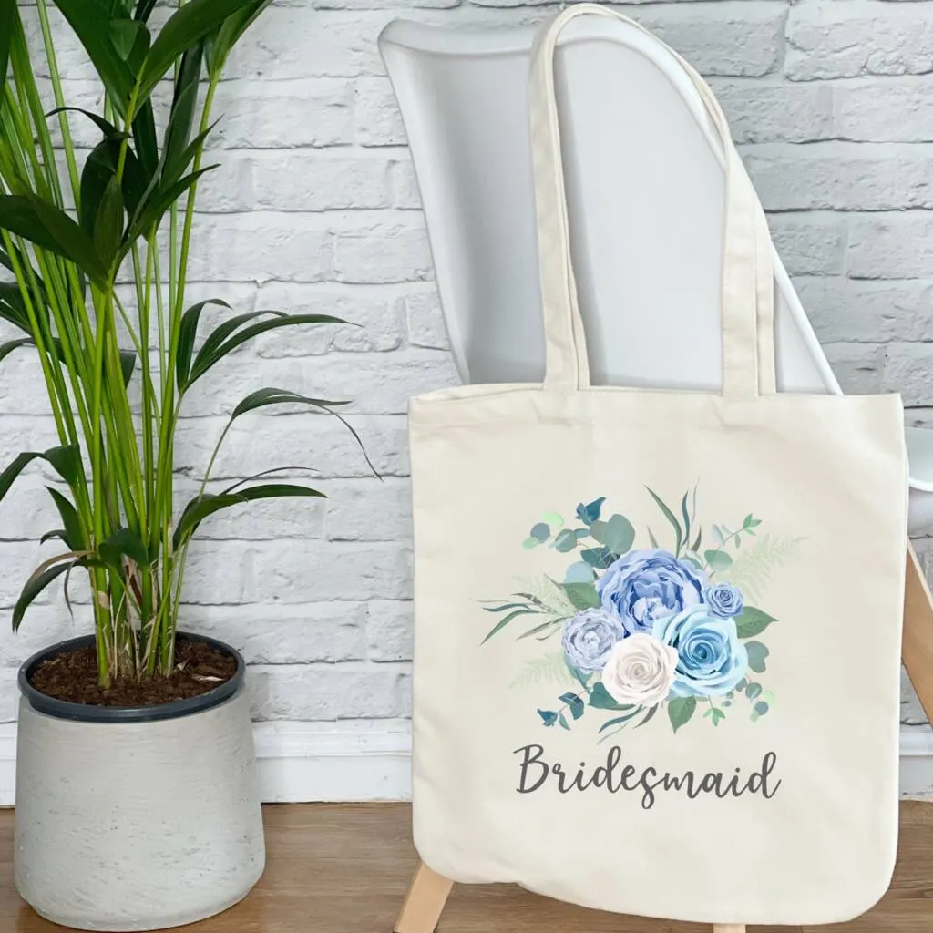 Bride And Bridal Party Blue Floral Wedding Tote Bag