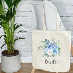 Bride And Bridal Party Blue Floral Wedding Tote Bag