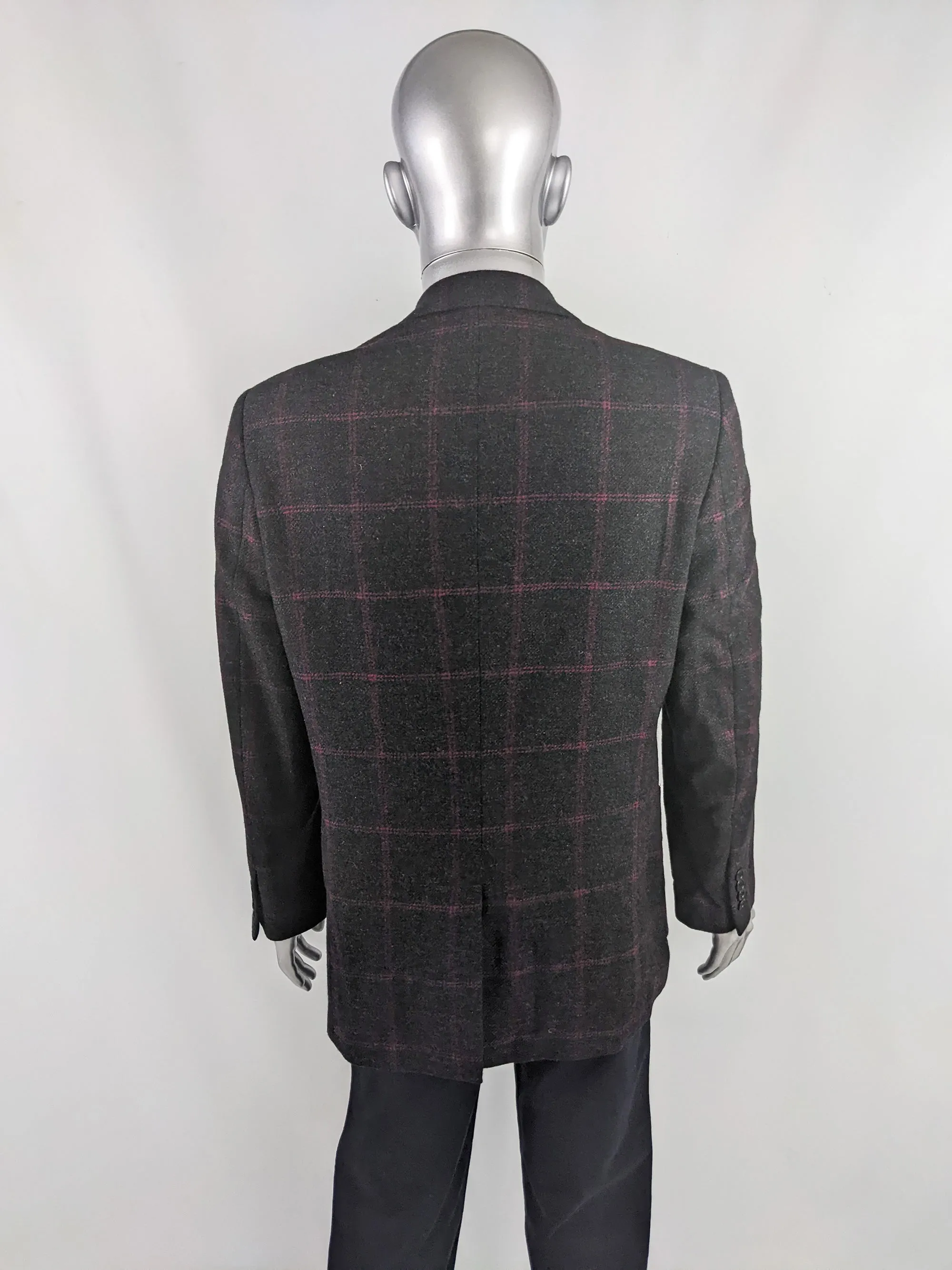 Byblos Vintage Mens Grey & Pink Windowpane Check Blazer, 1990s