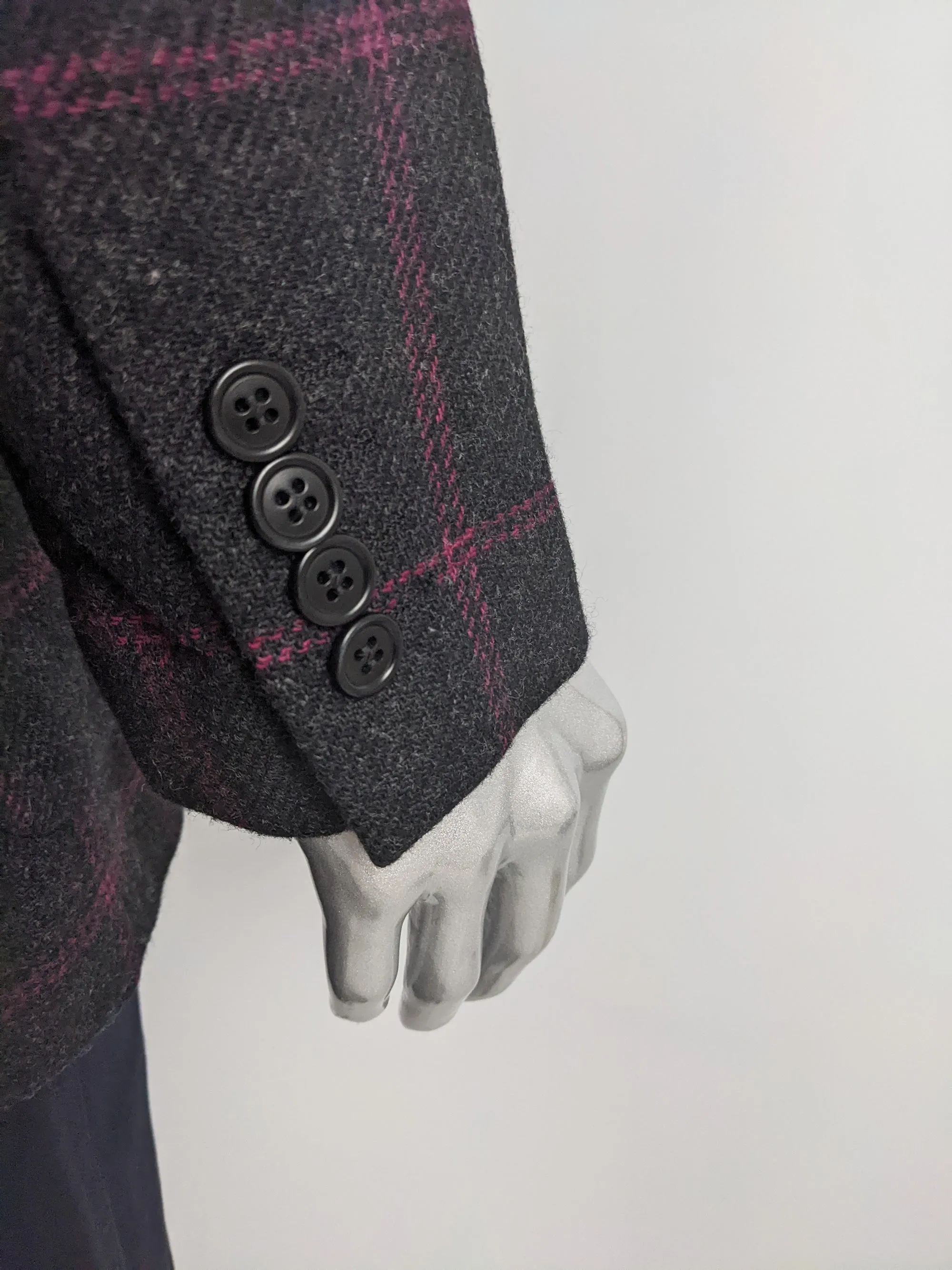 Byblos Vintage Mens Grey & Pink Windowpane Check Blazer, 1990s