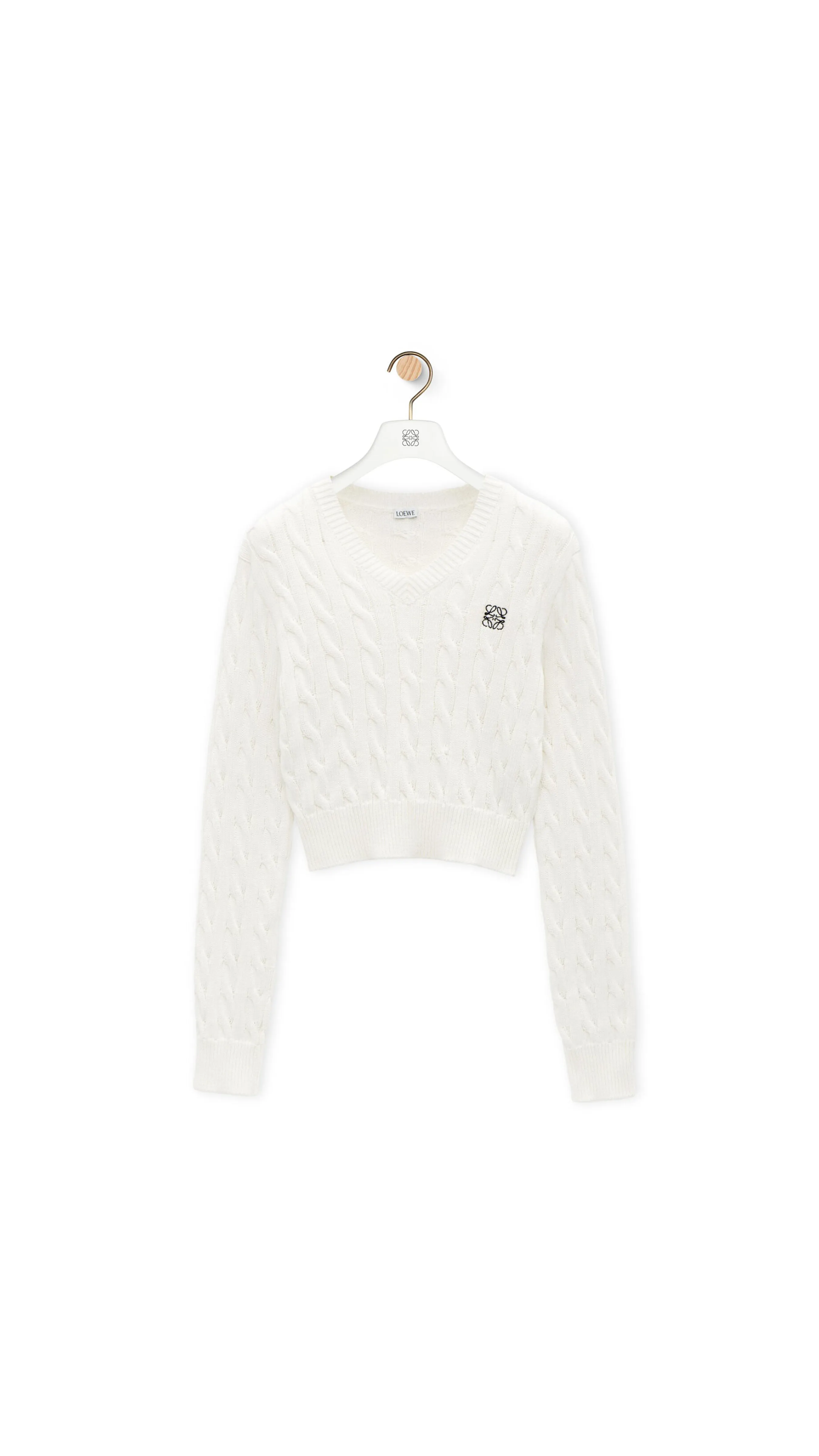 Cable Knit Sweater in Cotton - Soft White