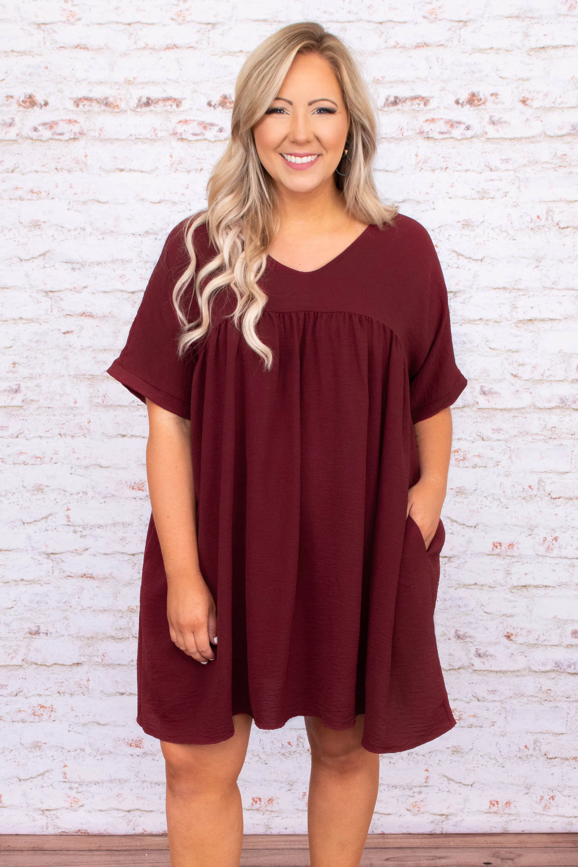 Catch My Breath Dress, Burgundy