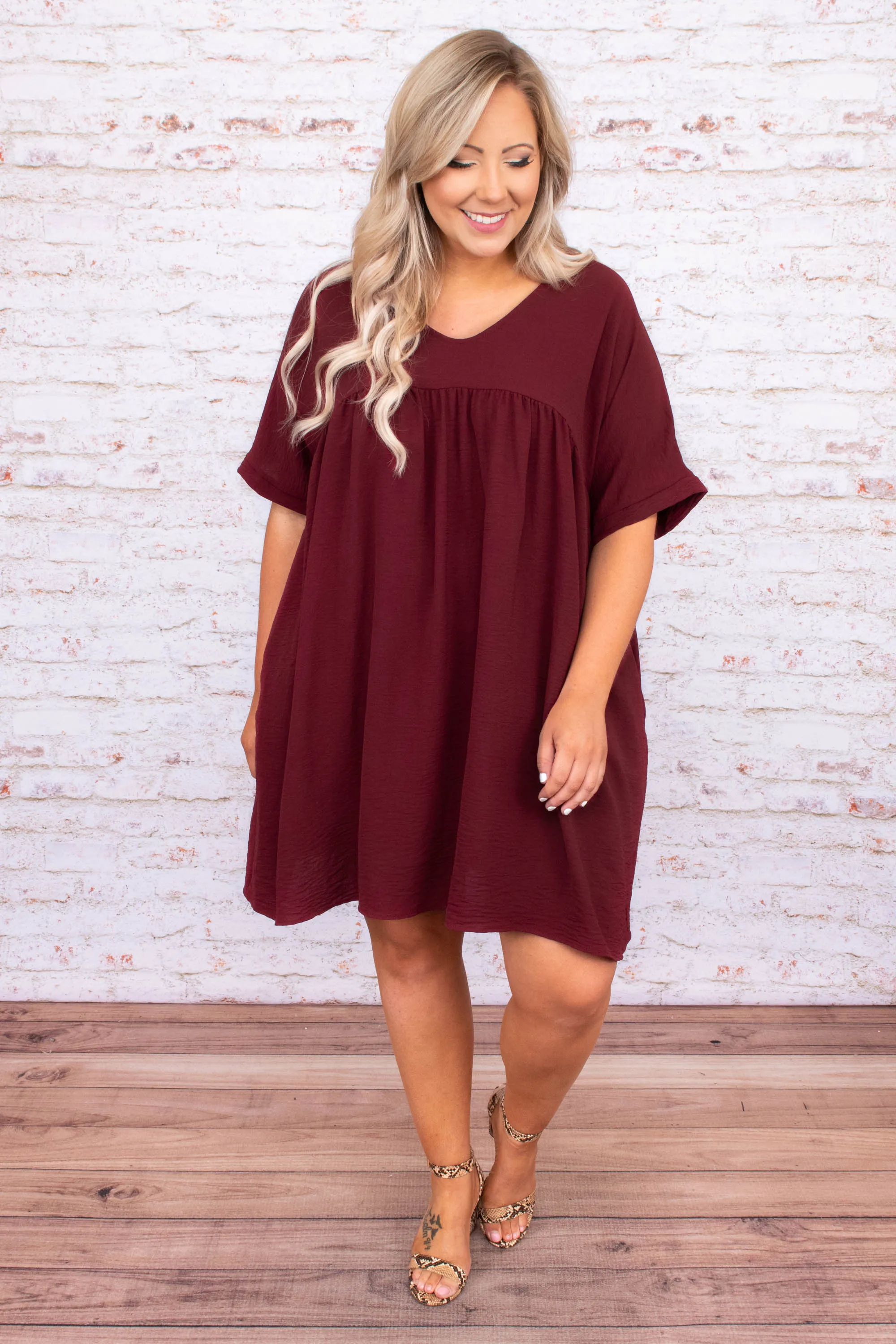 Catch My Breath Dress, Burgundy