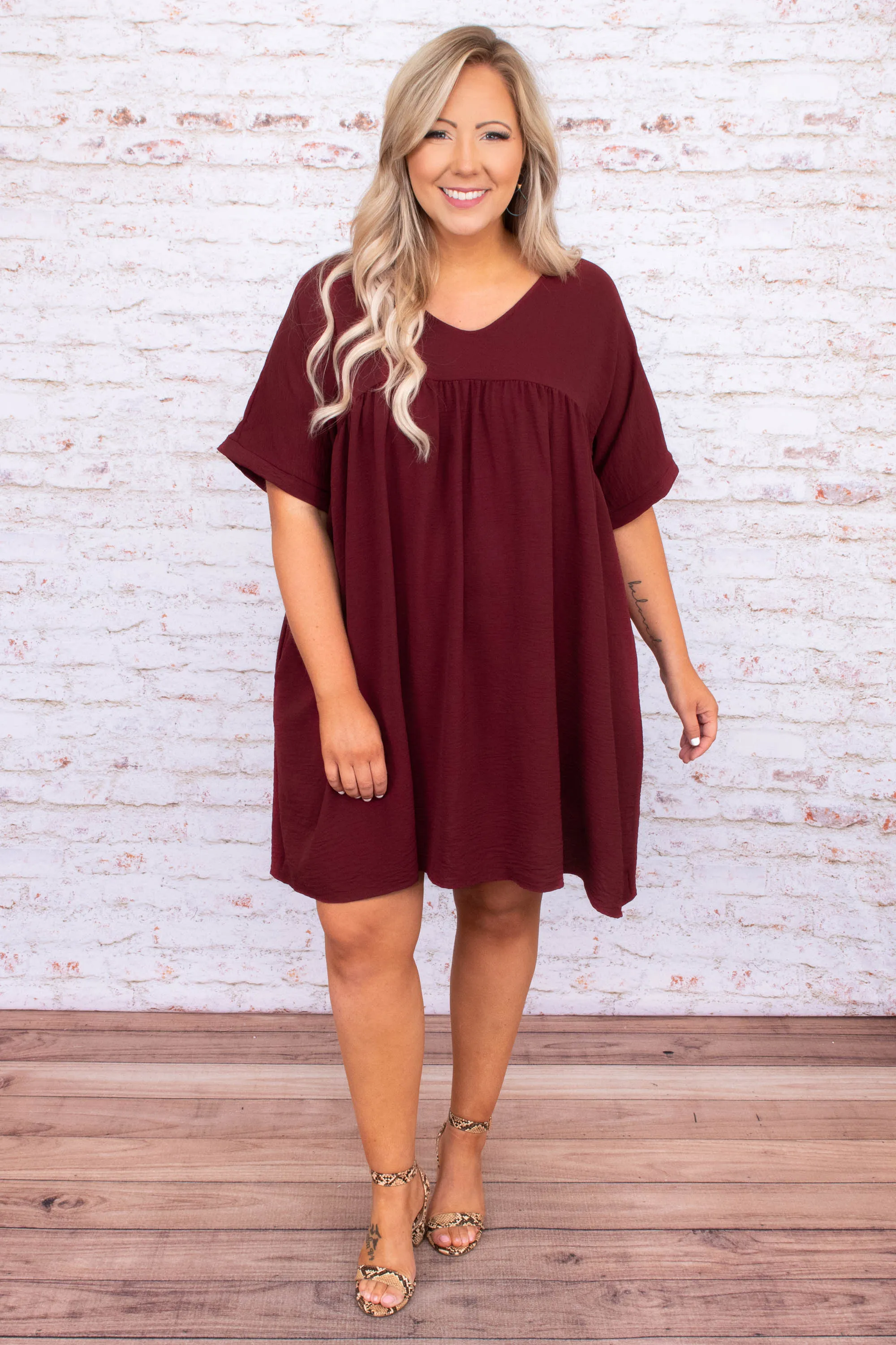 Catch My Breath Dress, Burgundy