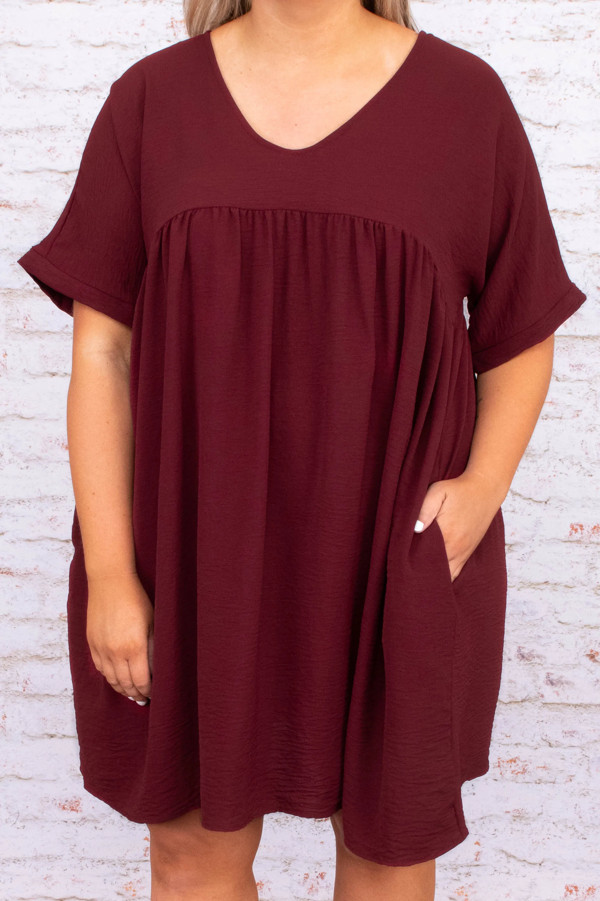 Catch My Breath Dress, Burgundy