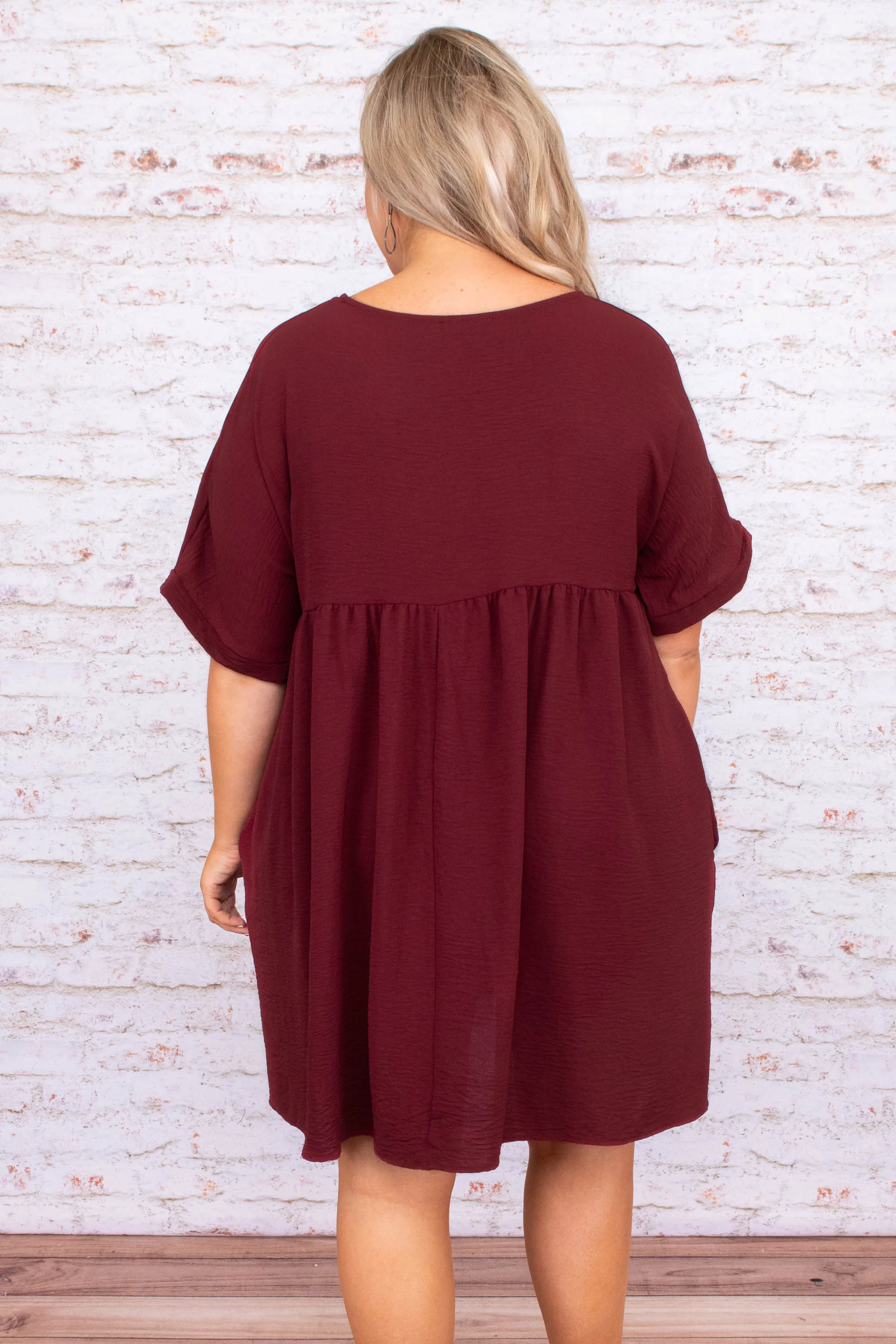 Catch My Breath Dress, Burgundy