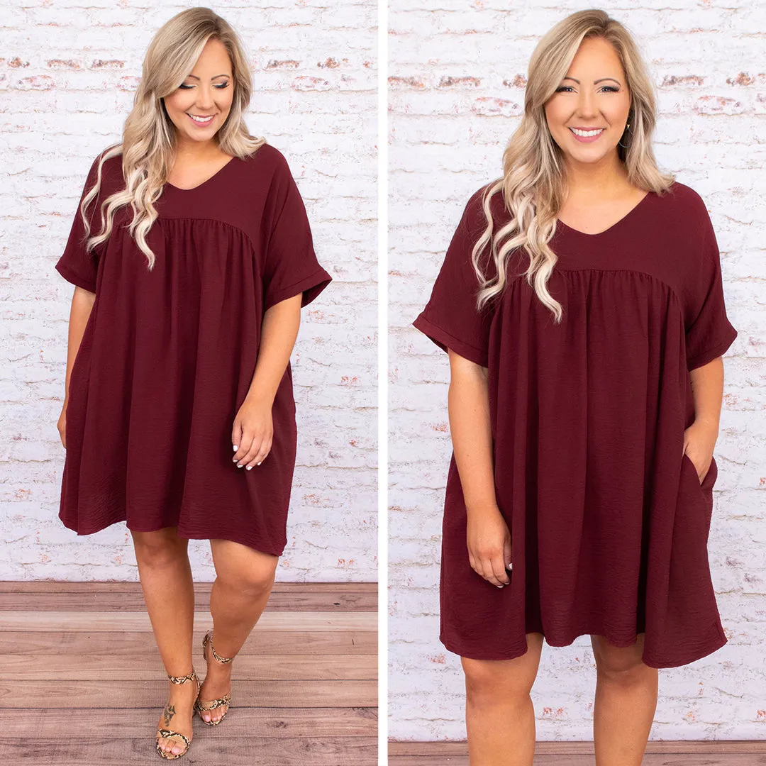 Catch My Breath Dress, Burgundy