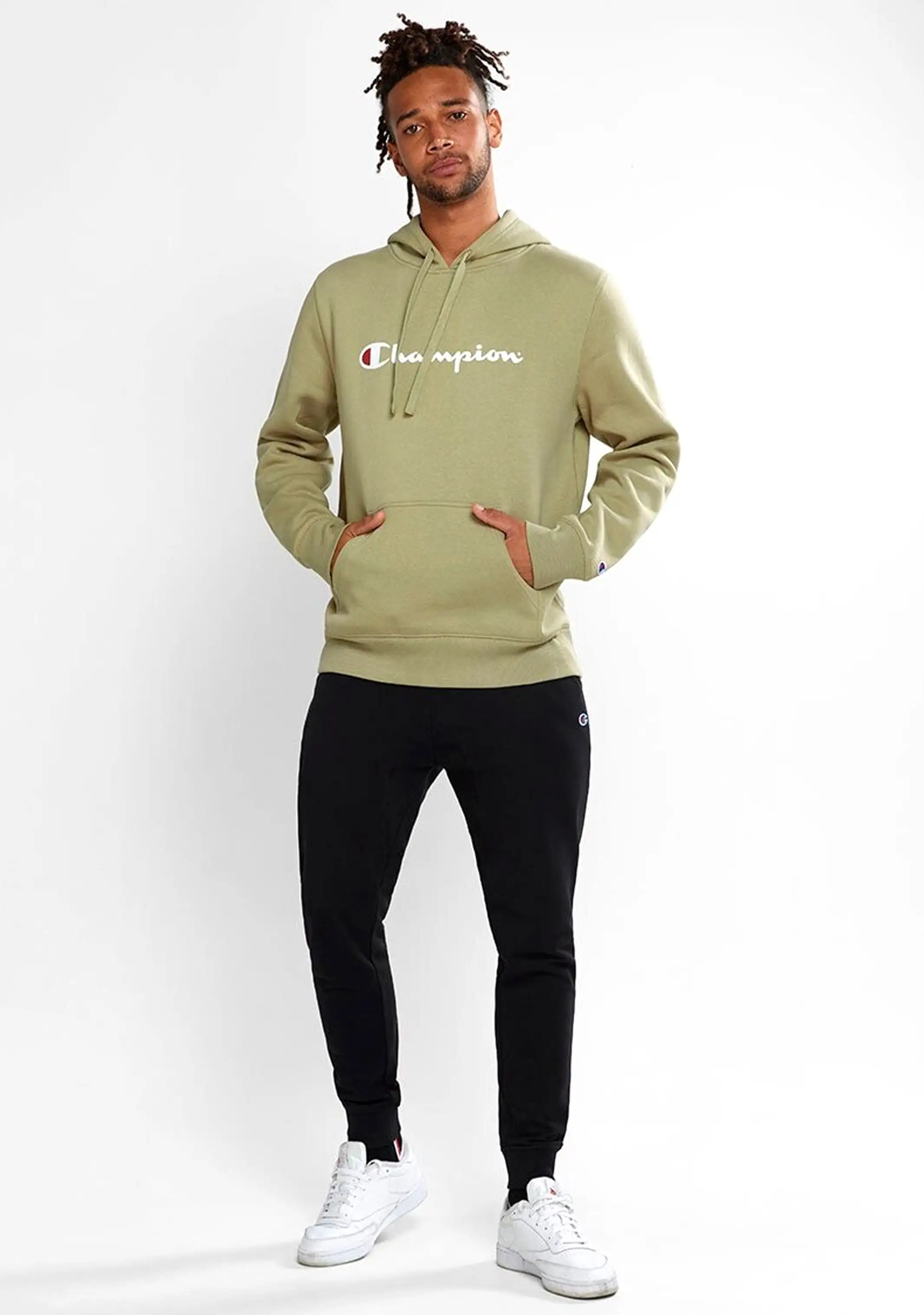 Champion Mens Script Hoodie Khaki <br> AY79N FSJ