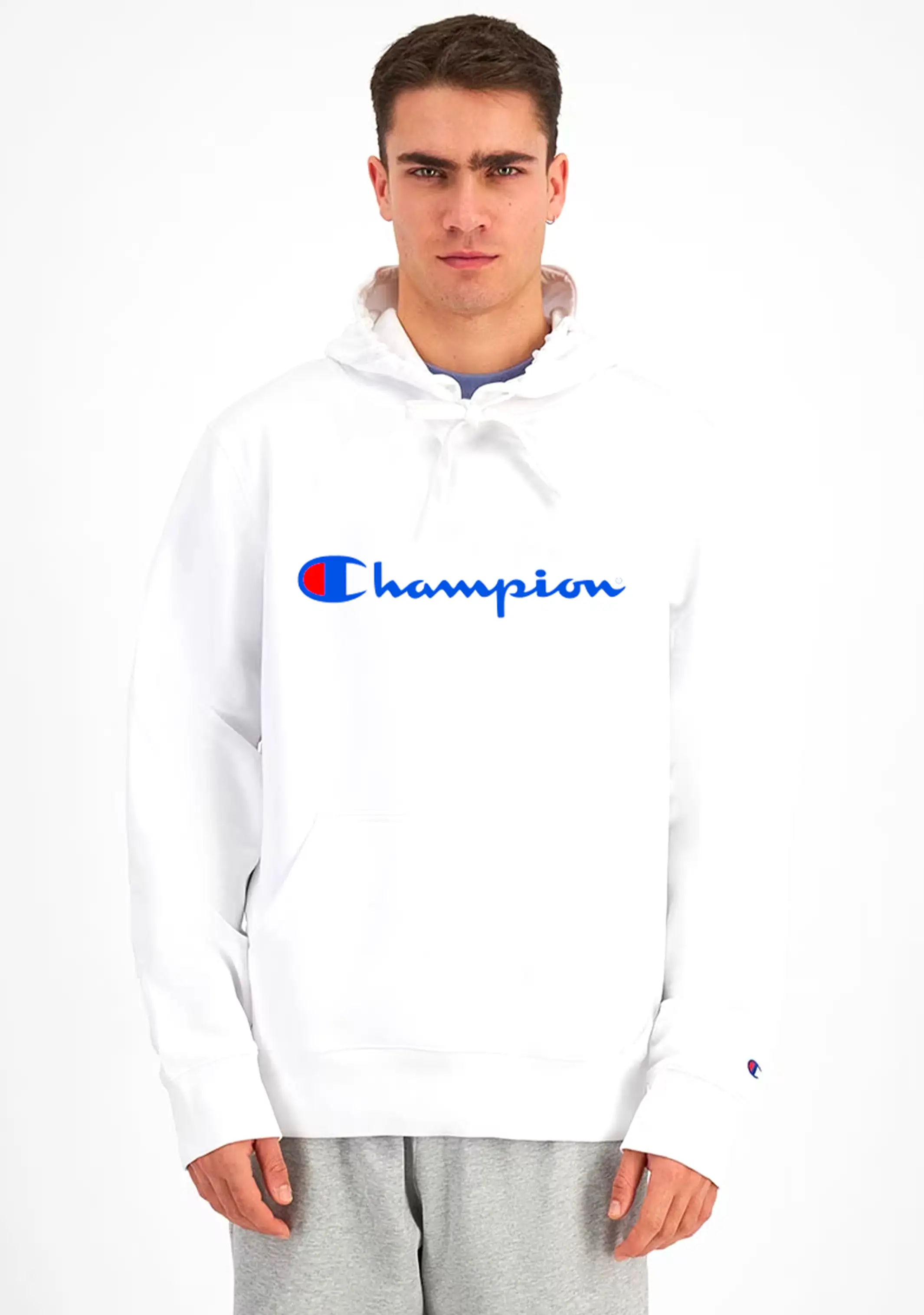 Champion Mens Script Hoodie White <BR> AY79N WIT