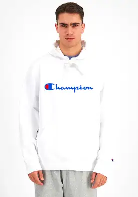 Champion Mens Script Hoodie White <BR> AY79N WIT