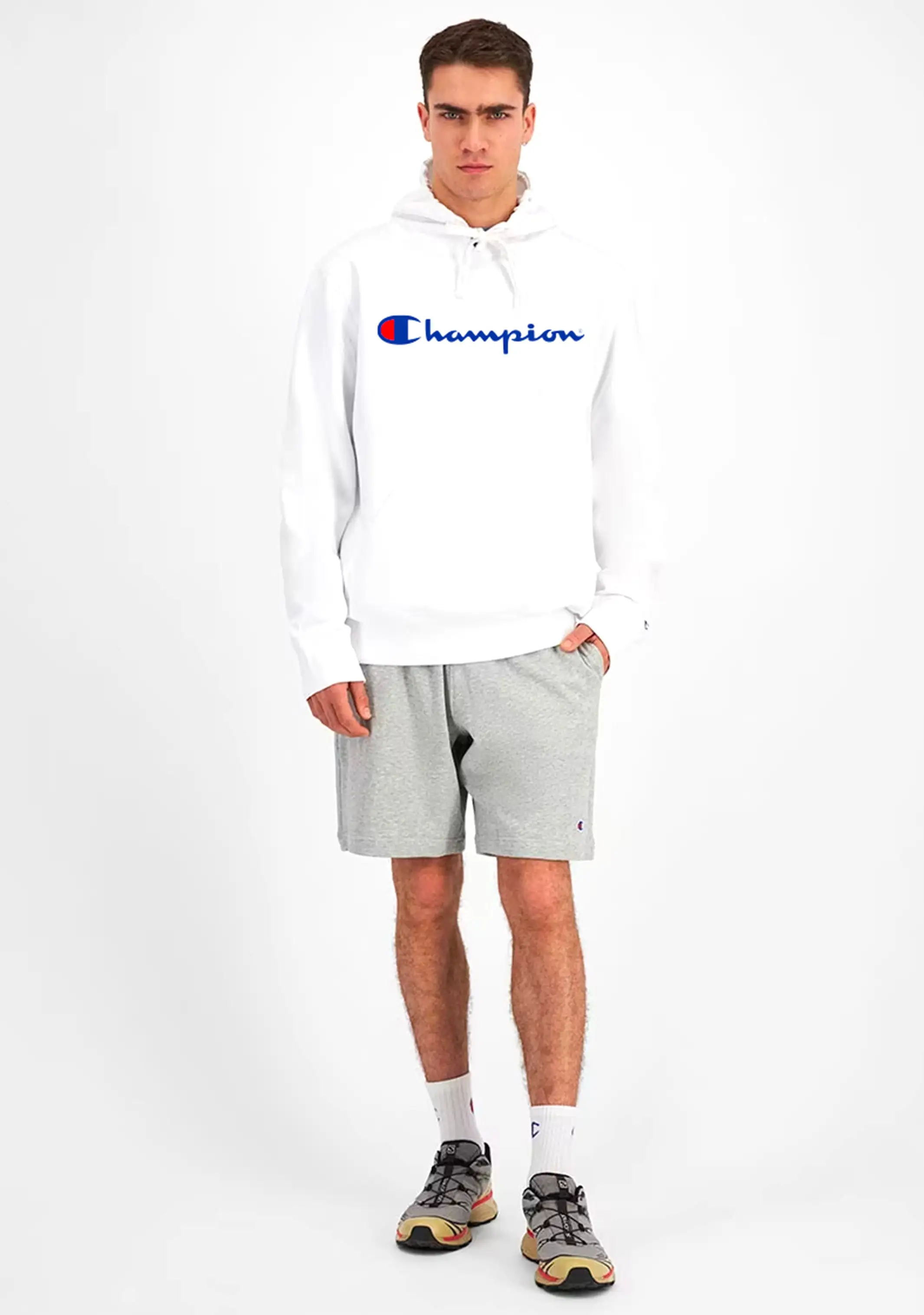 Champion Mens Script Hoodie White <BR> AY79N WIT