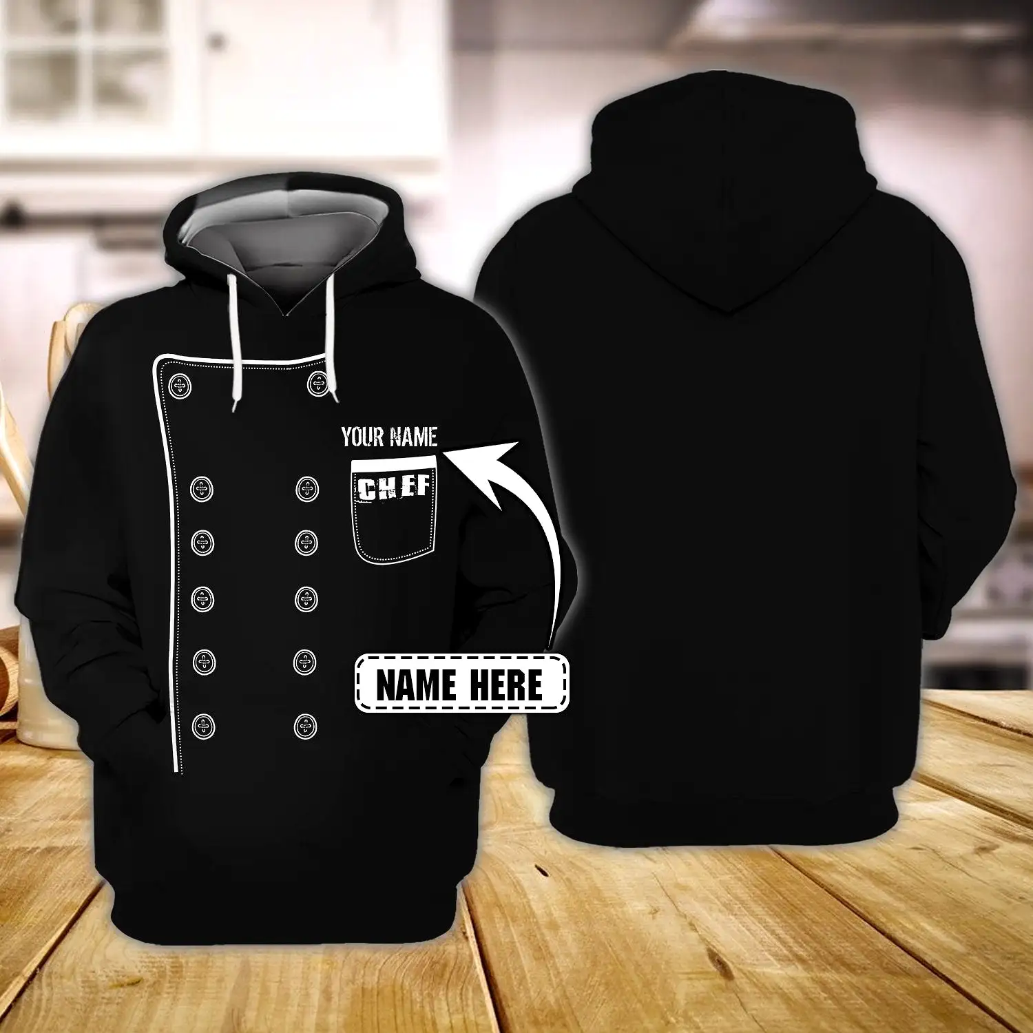 CHEF 3D ALL OVER PRINTED MEN AUTUMN HOODIE CUSTOM NAME - T-SHIRT DESIGN