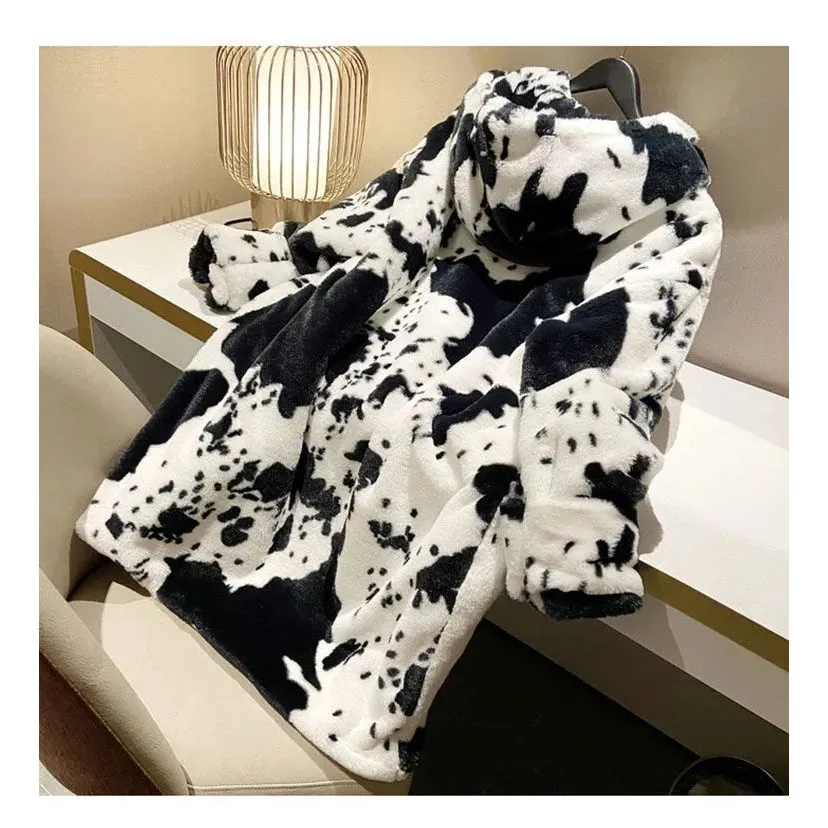 COW PRINT LONG PARKA JACKET