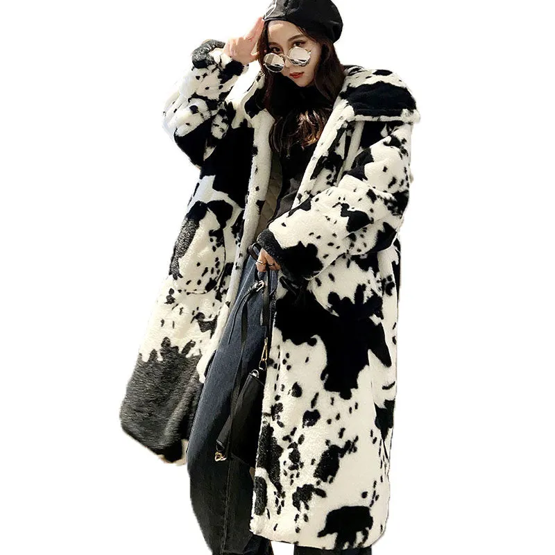 COW PRINT LONG PARKA JACKET