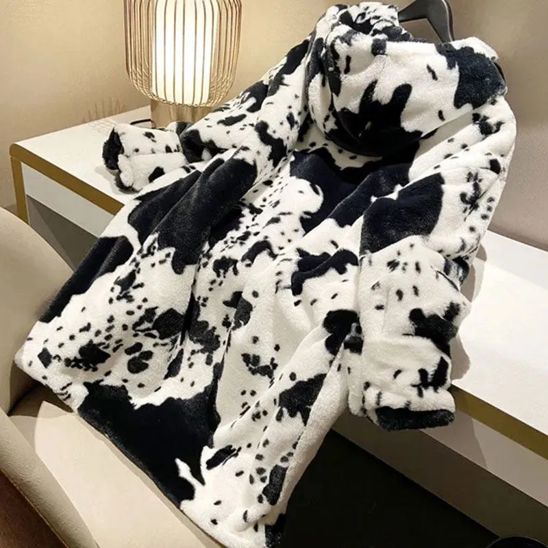 COW PRINT LONG PARKA JACKET