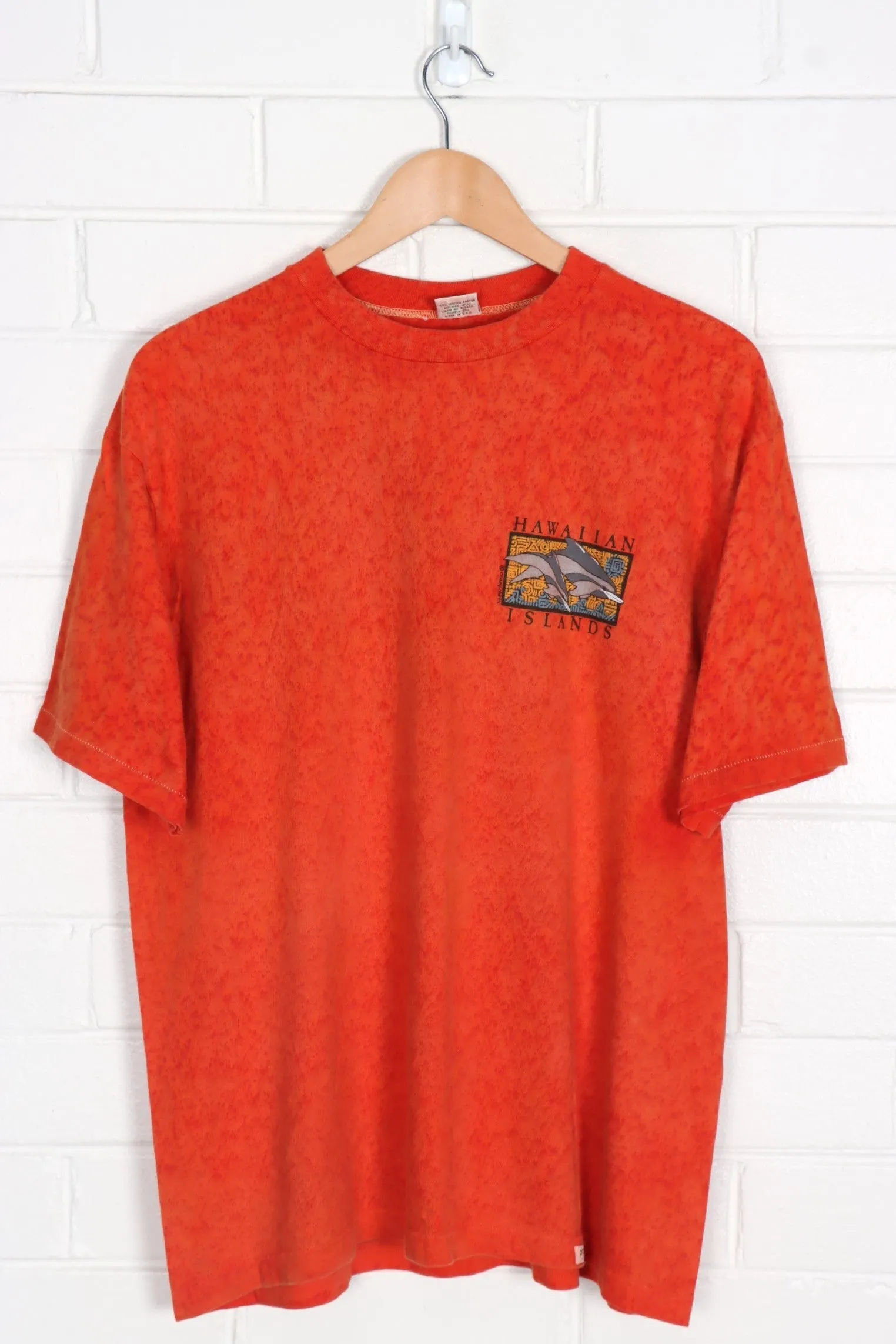 Crazy Shirts Hawaiian Islands Orange Dolphins Single Stitch Tee (L)