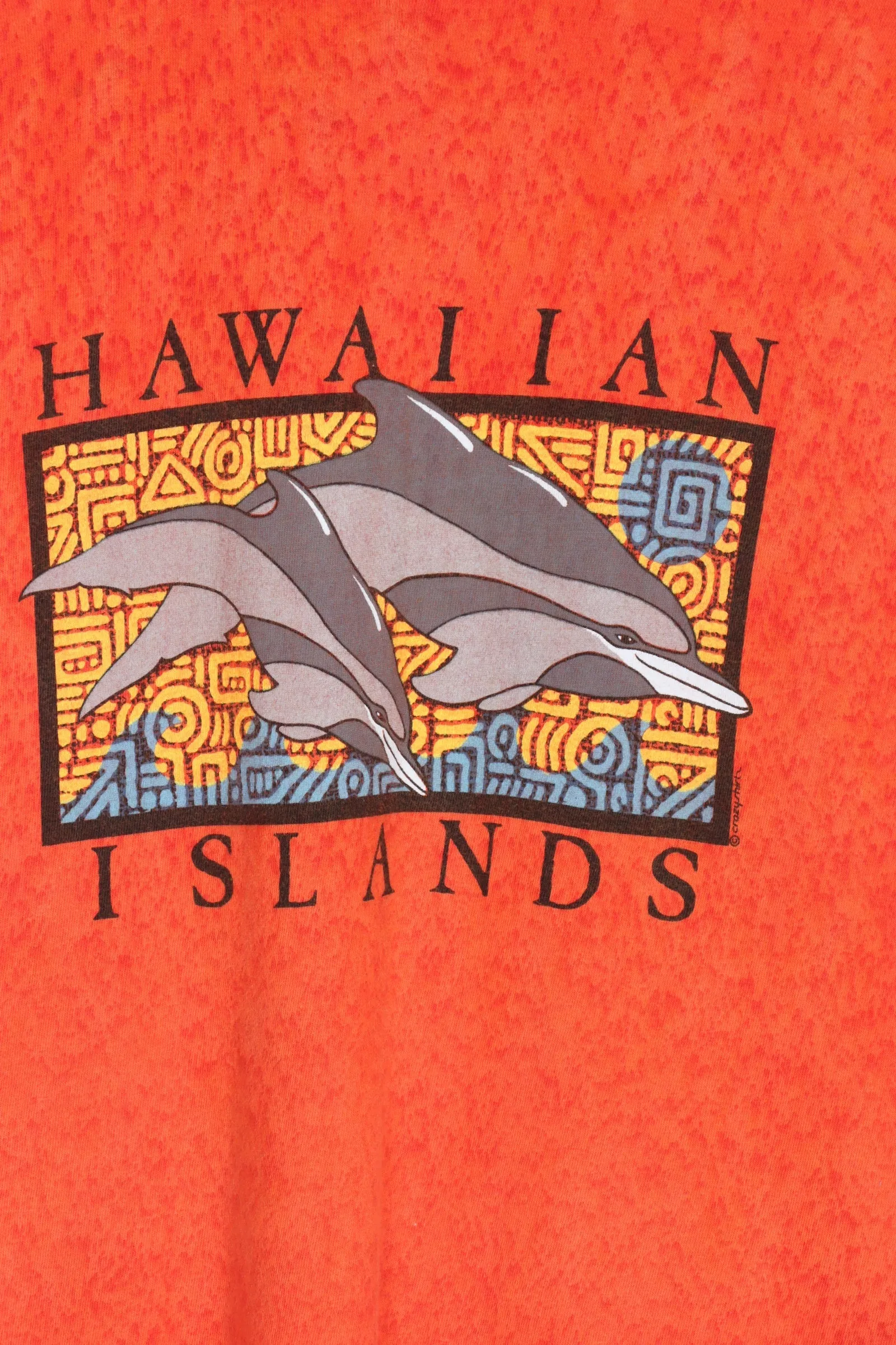 Crazy Shirts Hawaiian Islands Orange Dolphins Single Stitch Tee (L)