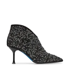 Crystal-embellished black suede ankle boots