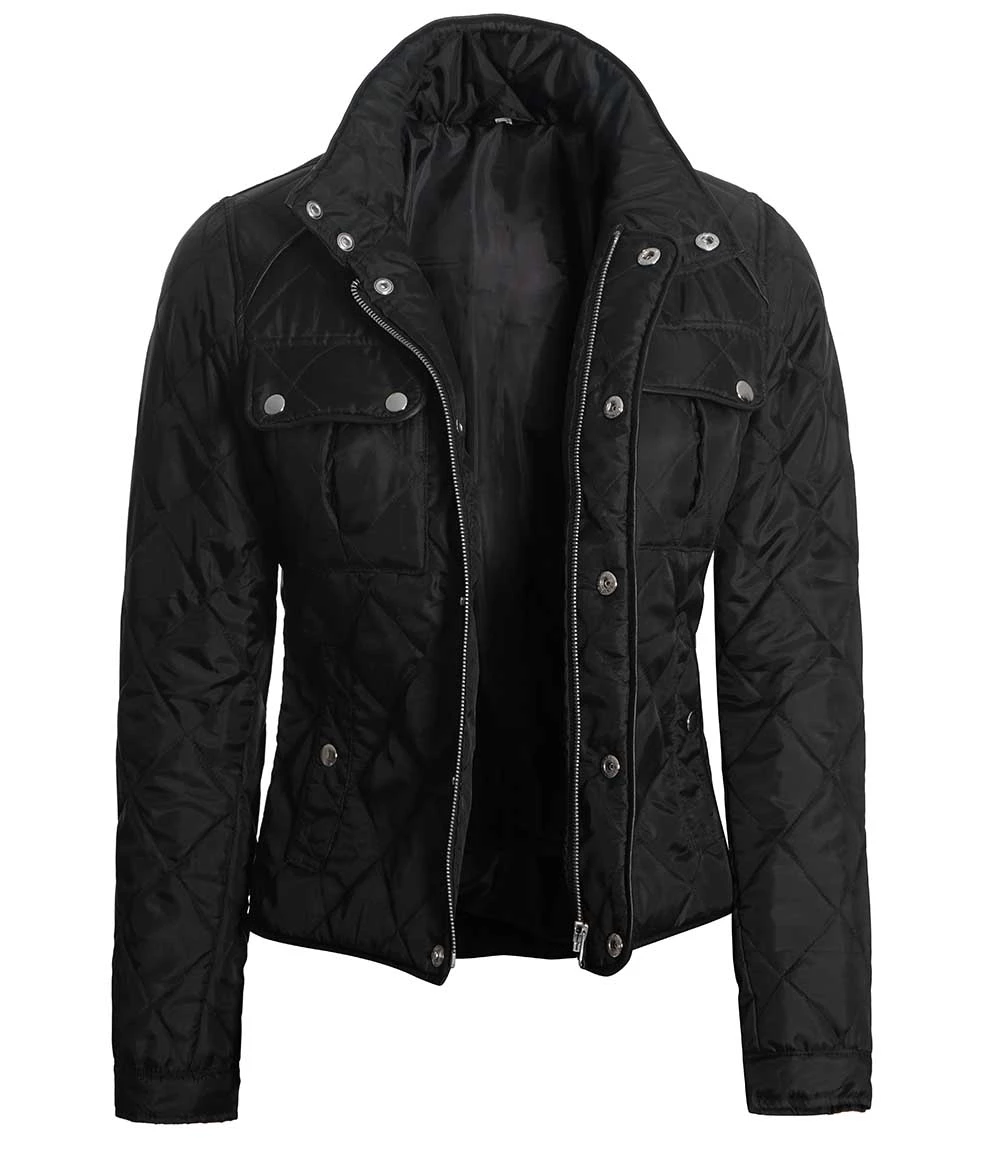 Delphia Black Quilted Jacket for Women - Lightweight Jacket