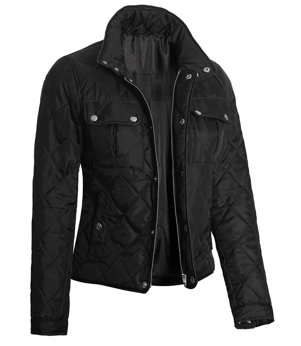 Delphia Black Quilted Jacket for Women - Lightweight Jacket