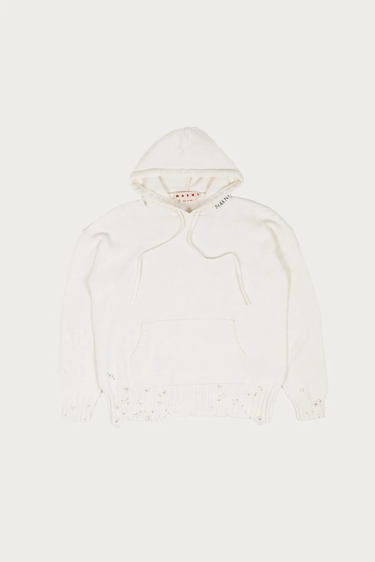 Dishevelled Cotton 5 Gauge Hoodie - Lily White