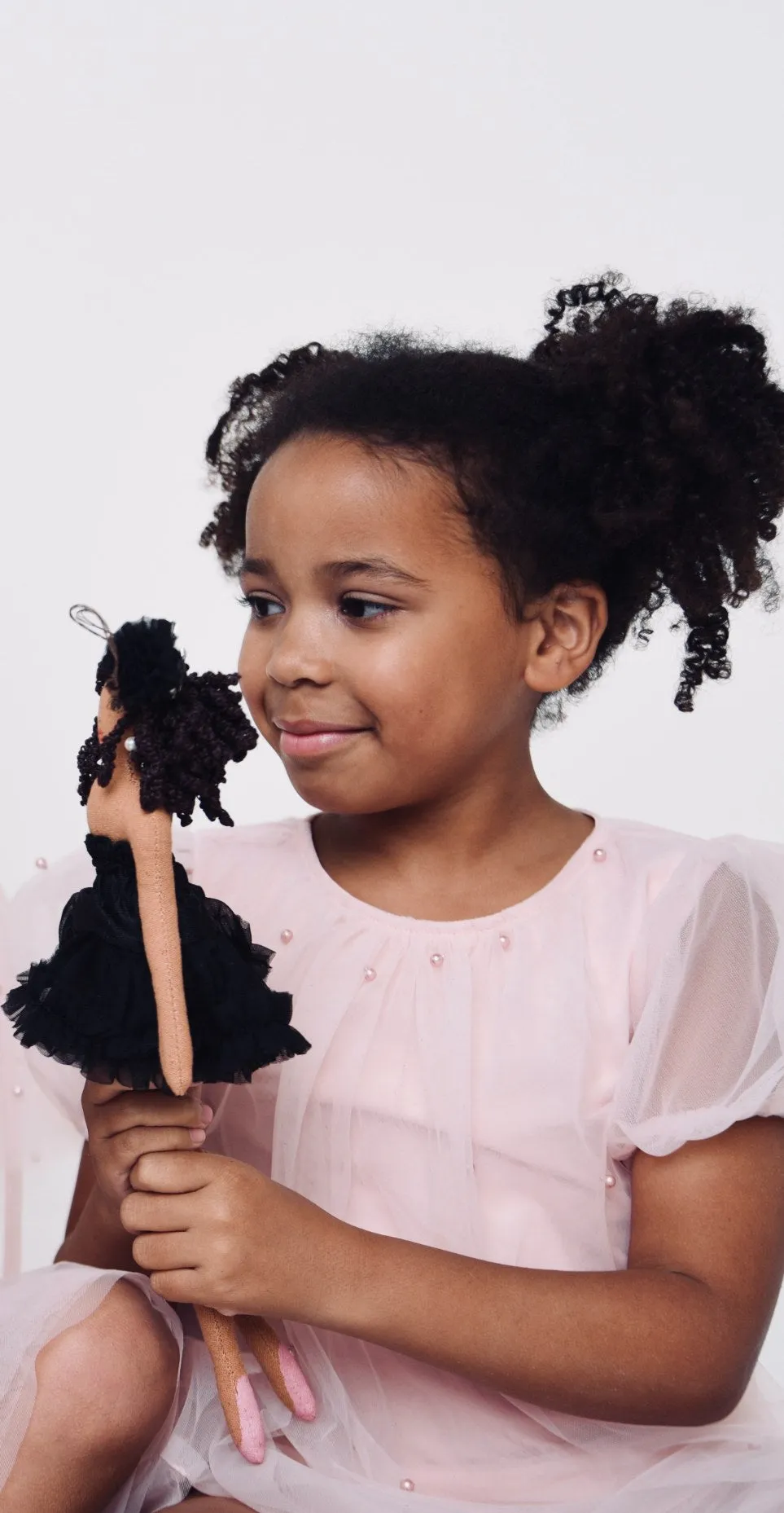 DOLLY FASHION BALLERINA RAG DOLL DARK SKIN CURLY HAIR BLACK