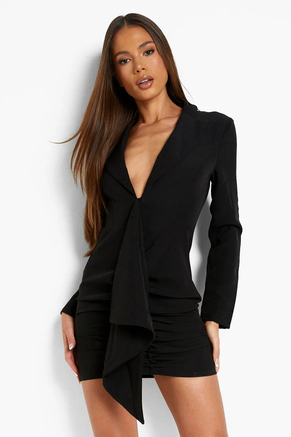 Drape Detail Plunge Blazer Dress