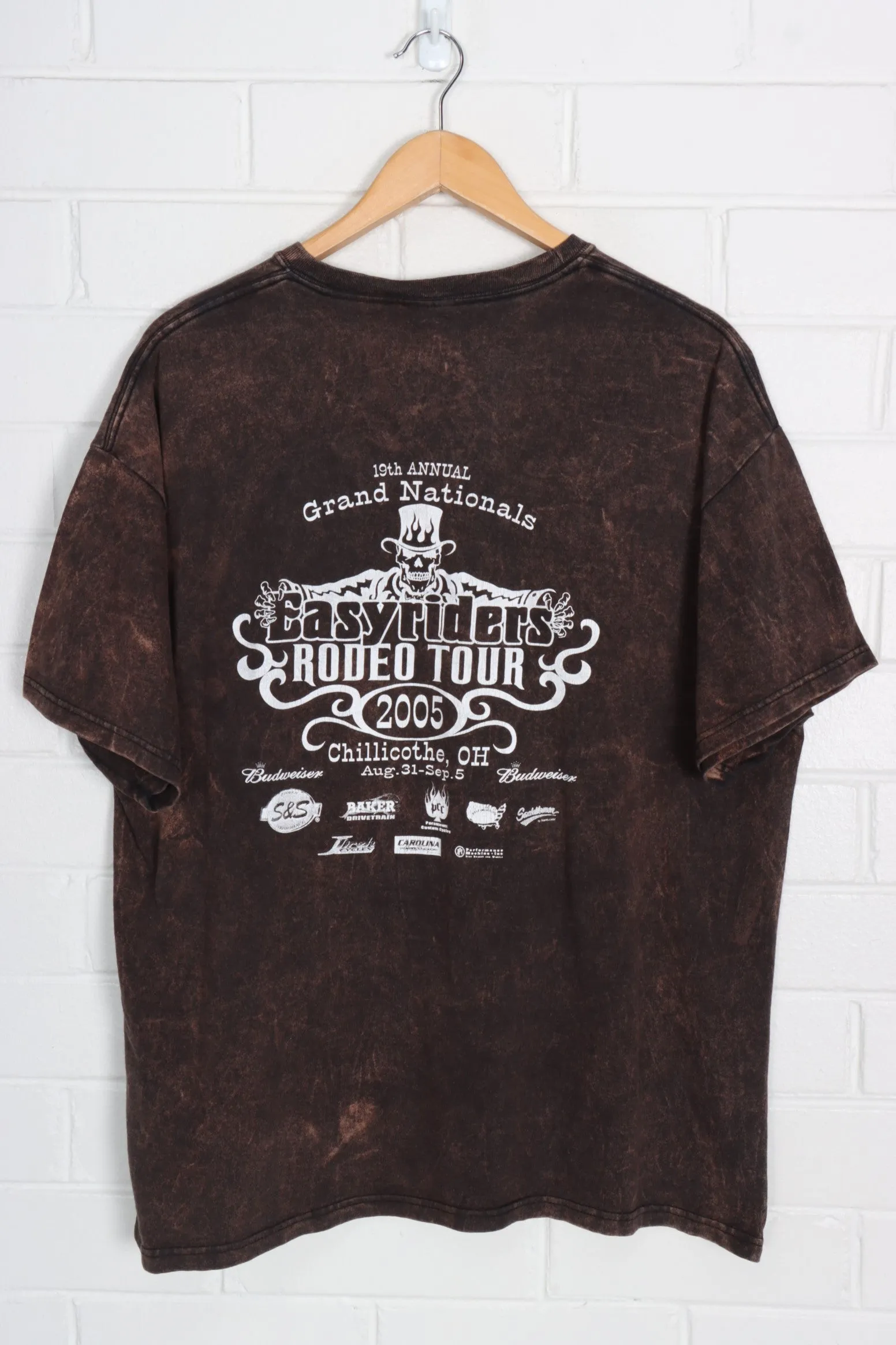 Easyriders Motorcycle Magazine Bald Eagle Rodeo Tour Acid Wash Tee (L-XL)