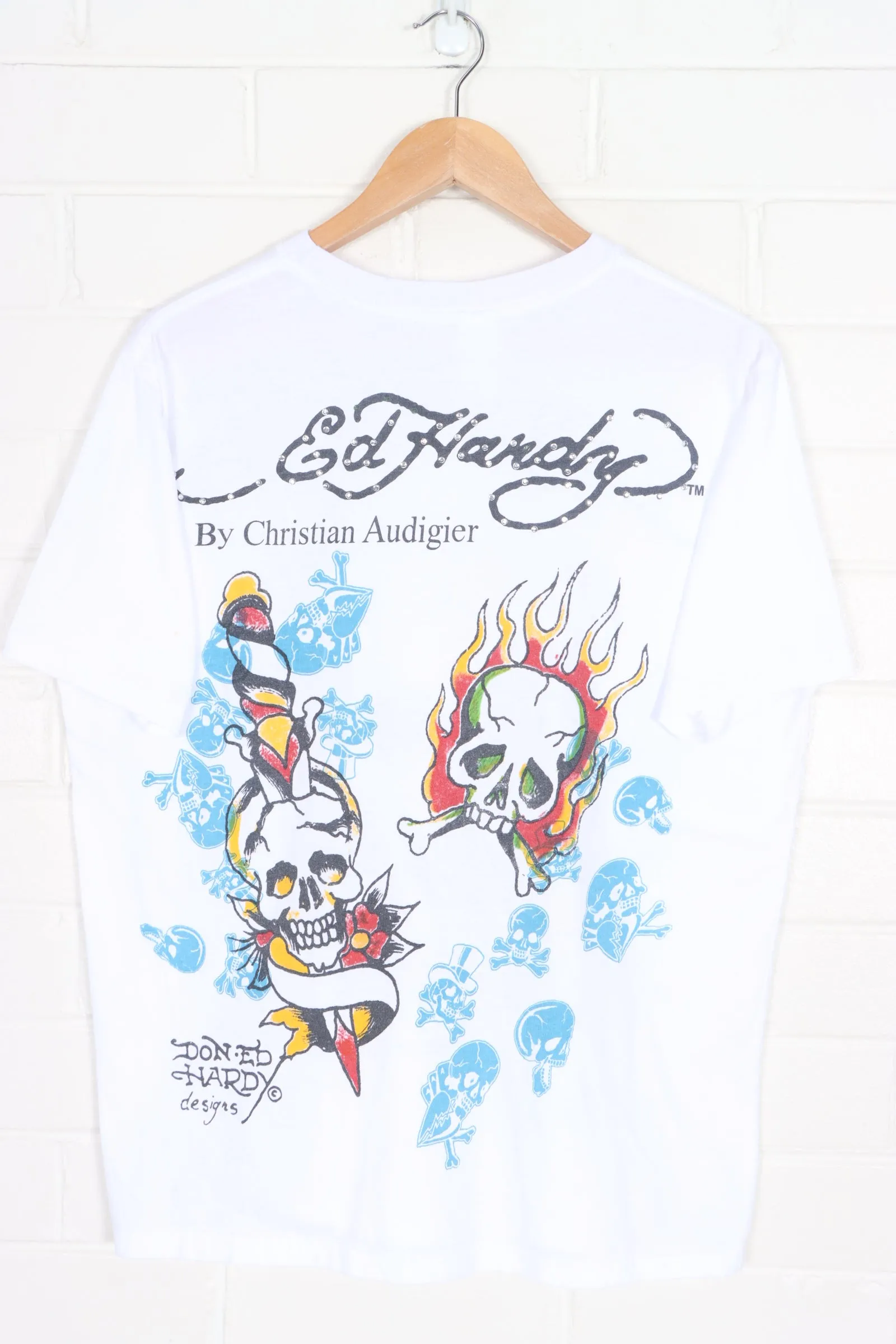 ED HARDY Christian Audigier Skulls Front Back T-Shirt (L)