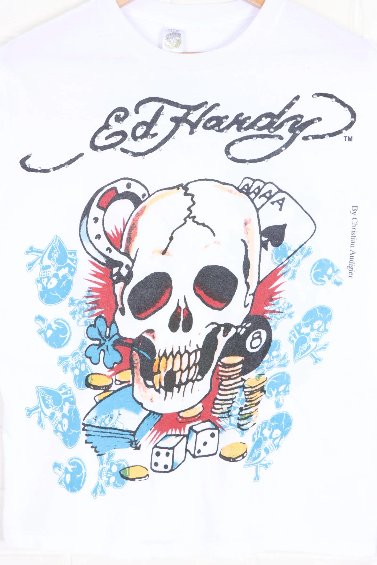 ED HARDY Christian Audigier Skulls Front Back T-Shirt (L)