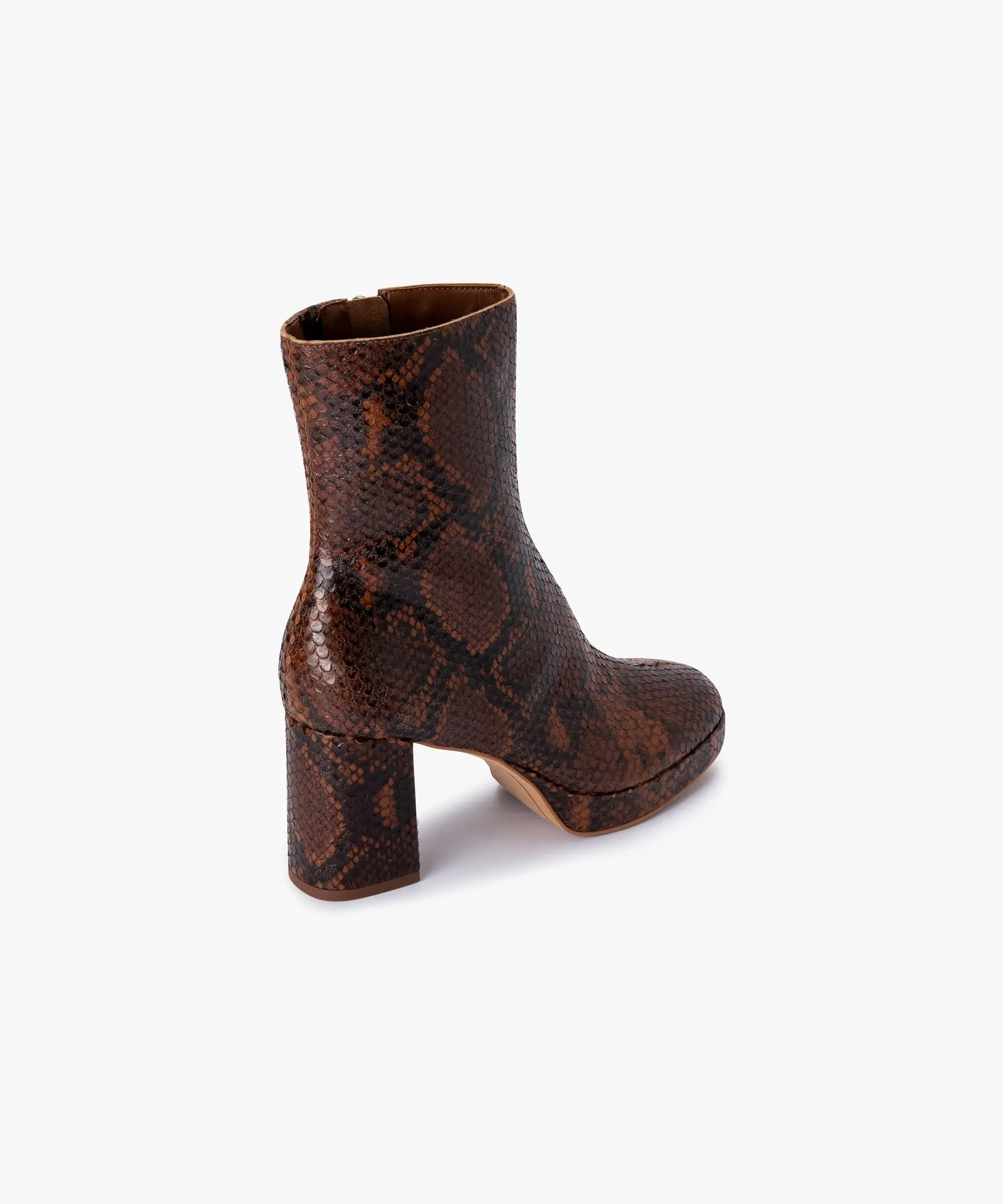 EDEN BOOTIES COGNAC SNAKE PRINT LEATHER - re:vita