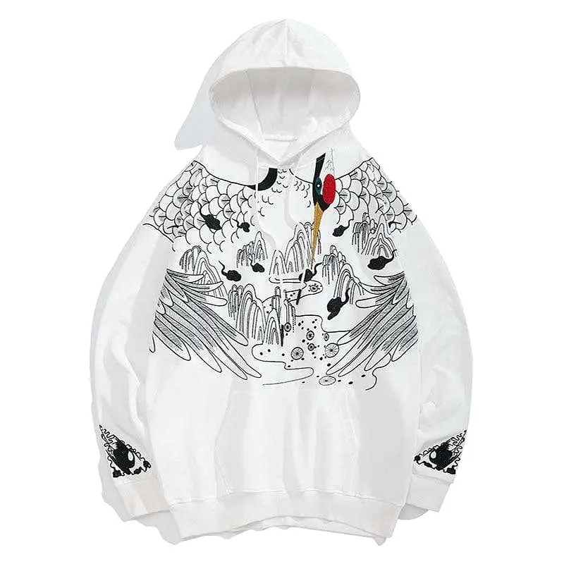 Embroidered Crane Hoodie