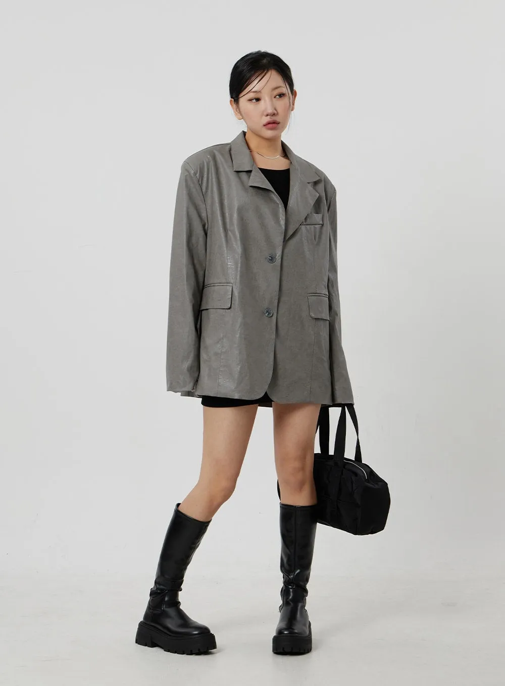 Faux Leather Oversized Jacket CF306