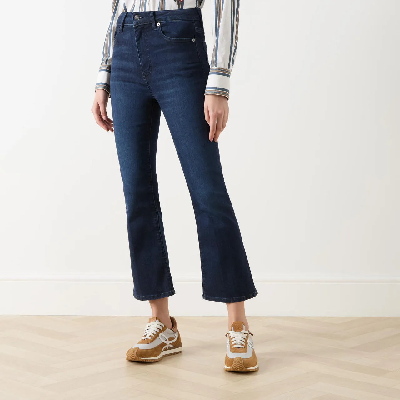 FRAME Le Crop Mini High-Rise Boot-Cut Jeans - Dark Blue