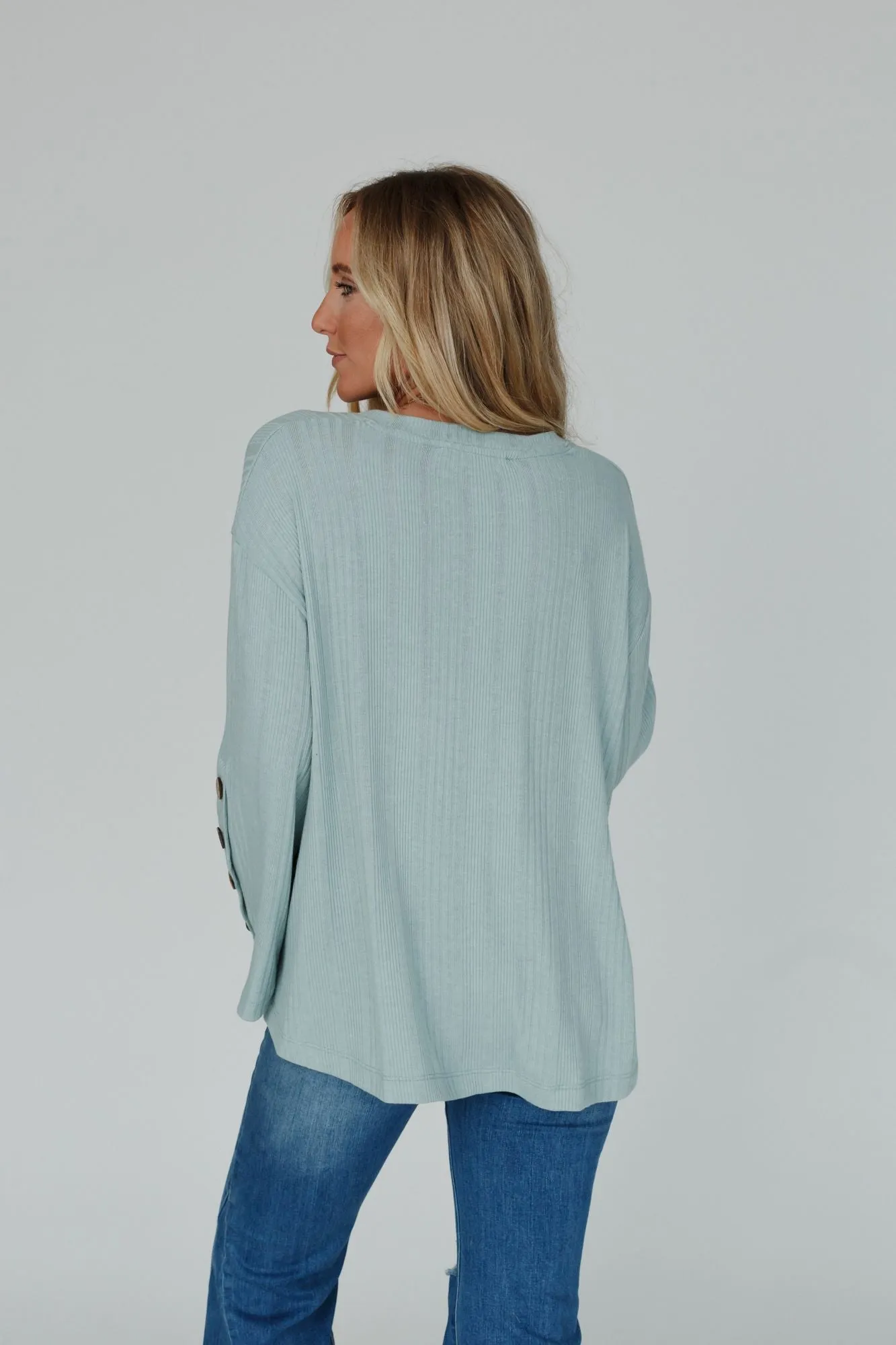 French Cafe Ribbed Knit Sweater Top - Mint