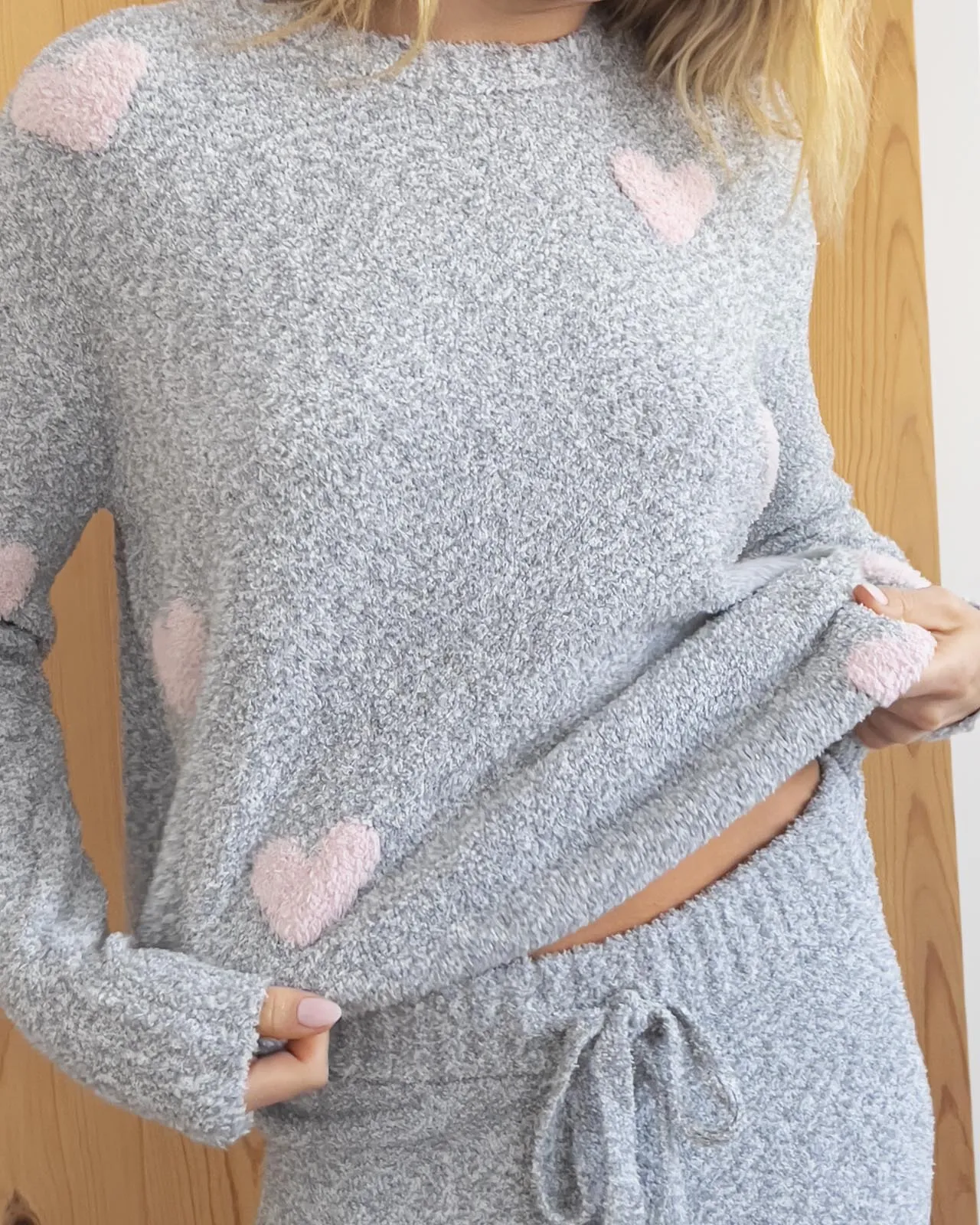 Fuzzy Sweater Hearts PJ Set