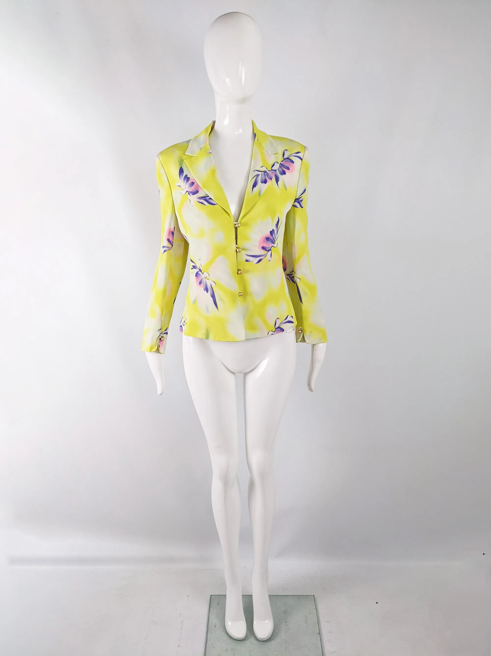 Gianni Versace Vintage Yellow Silk Shoulder Pads Blazer, 1990s