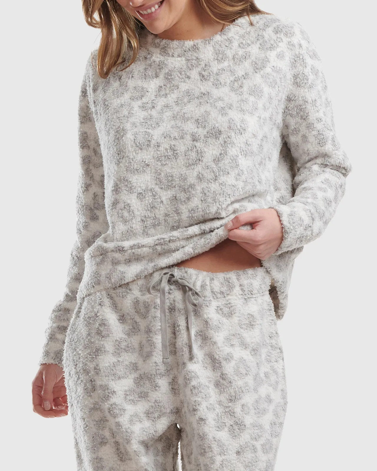 Grey Leopard Cozy Sweater PJ Set