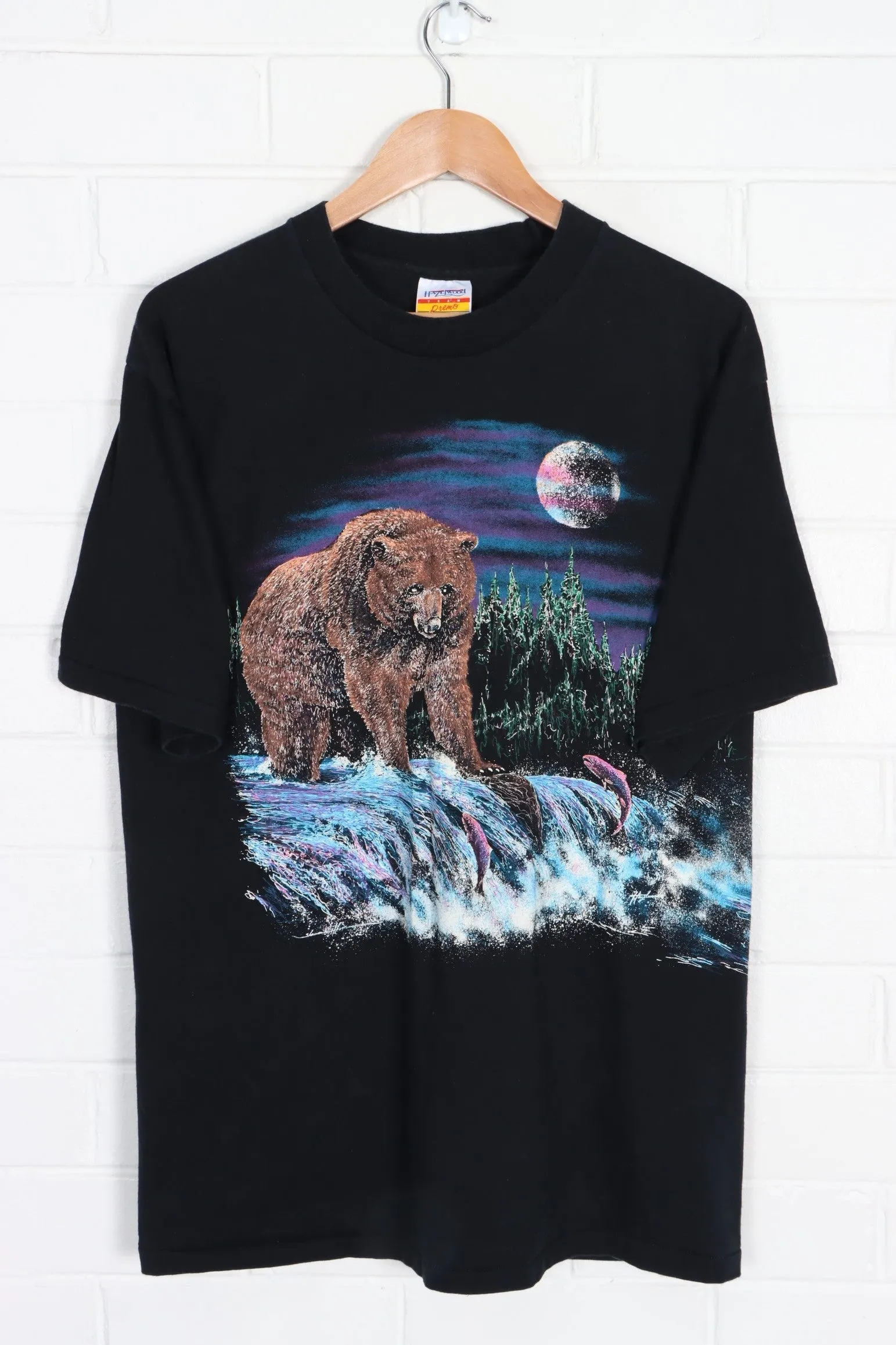 Grizzly Bear Front Back Single Stitch T-Shirt USA Made (M)