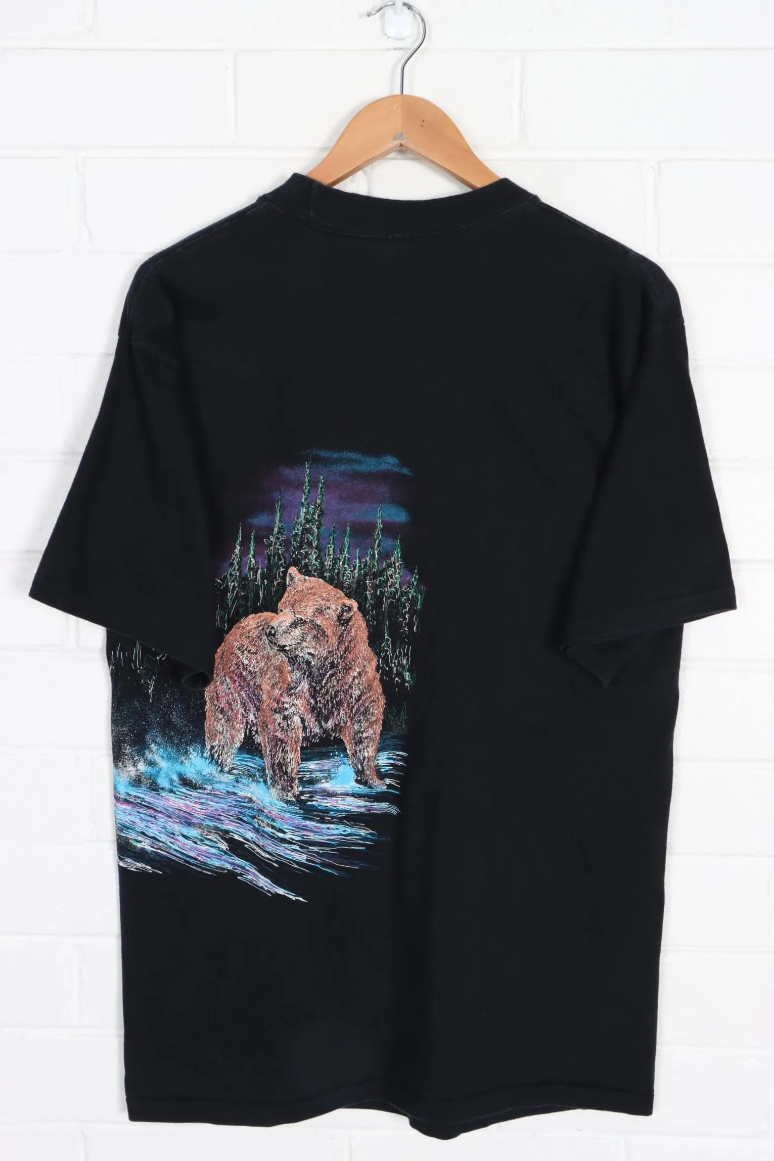 Grizzly Bear Front Back Single Stitch T-Shirt USA Made (M)