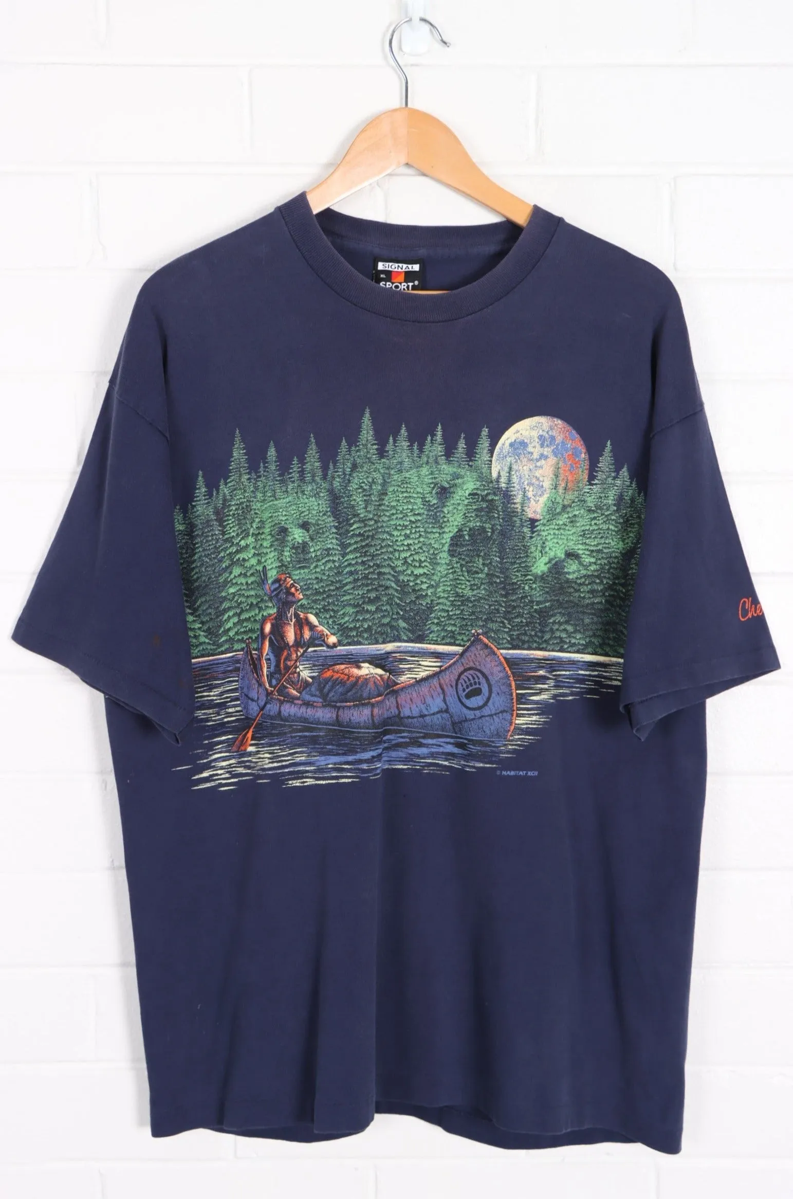 HABITAT 1992 Native American Moon Canoe Front Back Single Stitch T-Shirt (L)